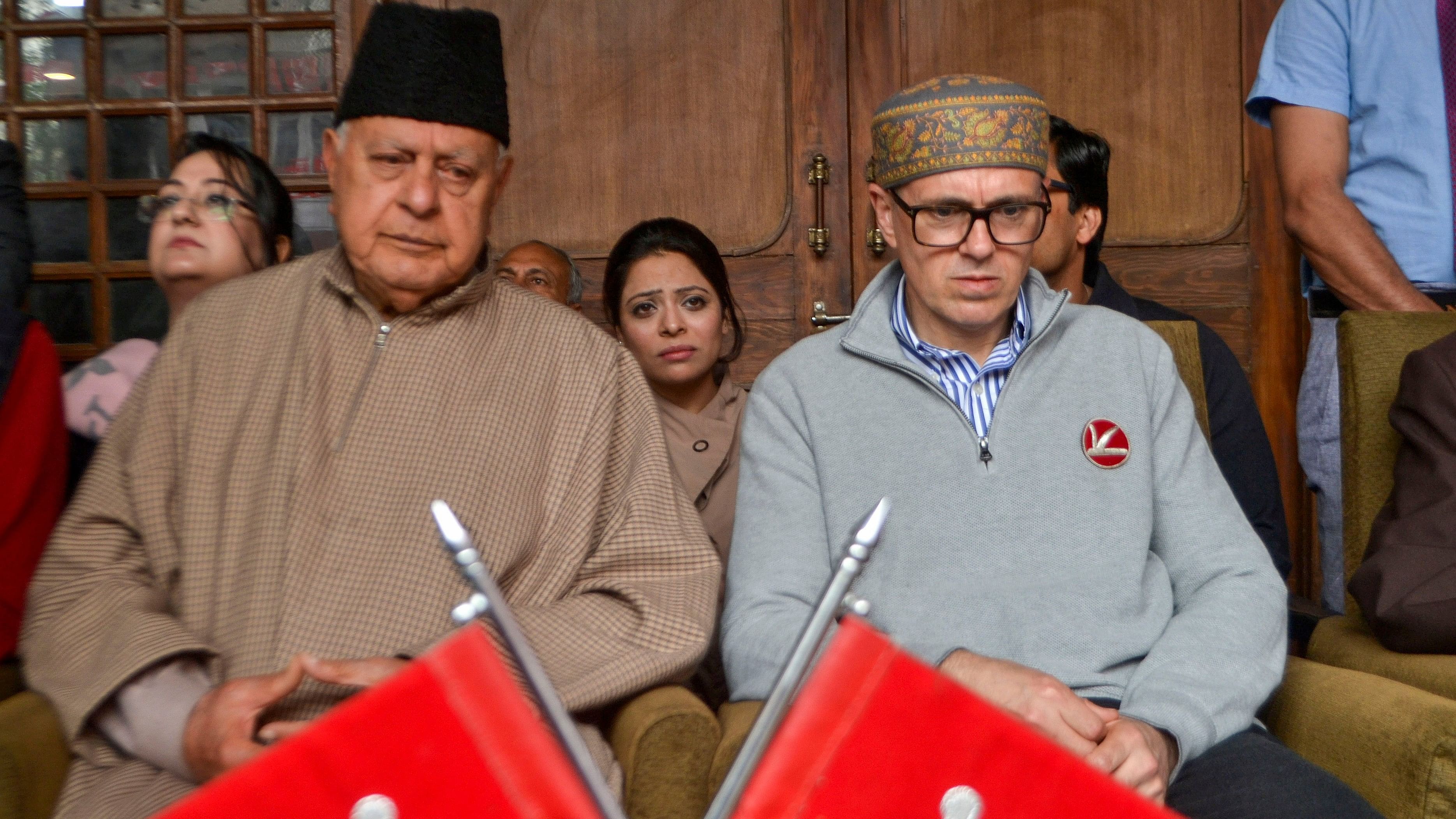 <div class="paragraphs"><p>J&amp;K National Conference President Farooq Abdullah and Vice President Omar Abdullah.</p></div>