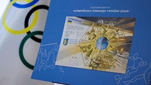 <div class="paragraphs"><p>A poster shows the design of Ukraine's 2024 Olympics postal stamp issued by Ukrposhta Ukrainian Postal Service during its presentation at the Olympic House in Kyiv, Ukraine.</p></div>