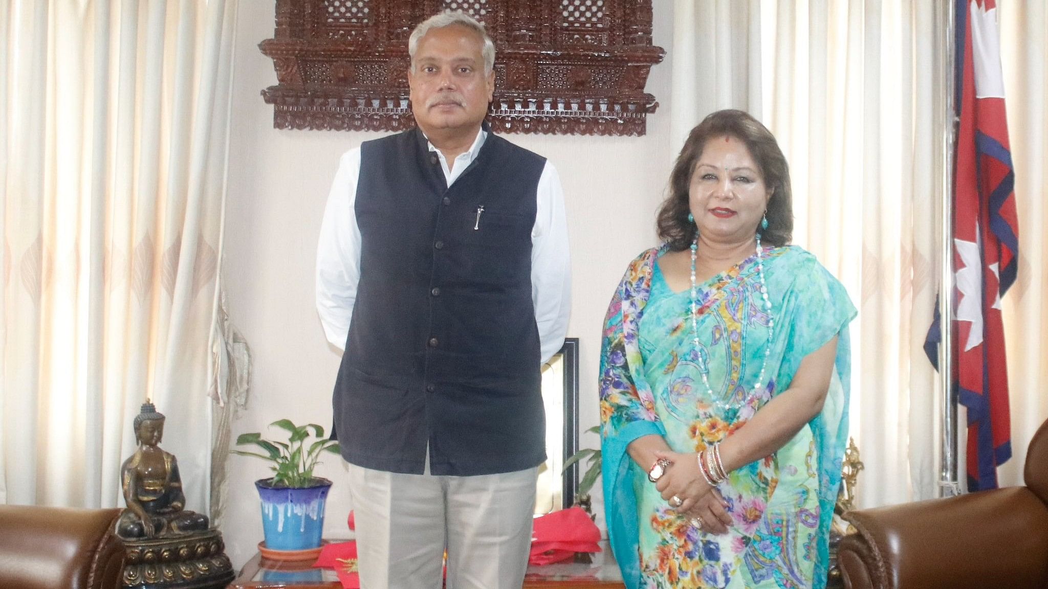 <div class="paragraphs"><p>India’s Ambassador to Nepal Naveen Srivastava and Nepal's&nbsp; Foreign Minister Arzu Rana </p></div>