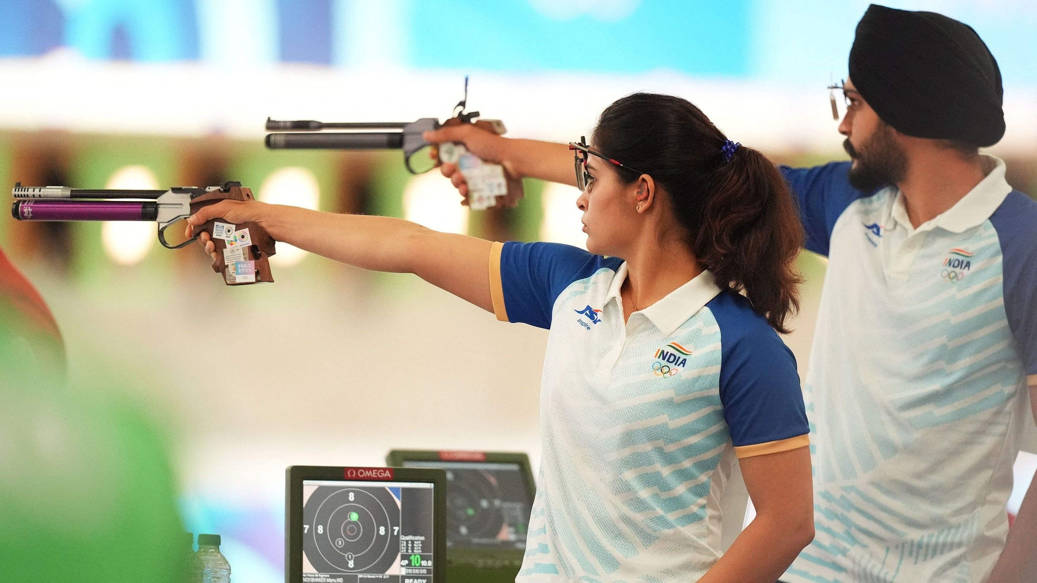 <div class="paragraphs"><p>Manu Bhaker of India and Sarabjot Singh of India in action.</p></div>