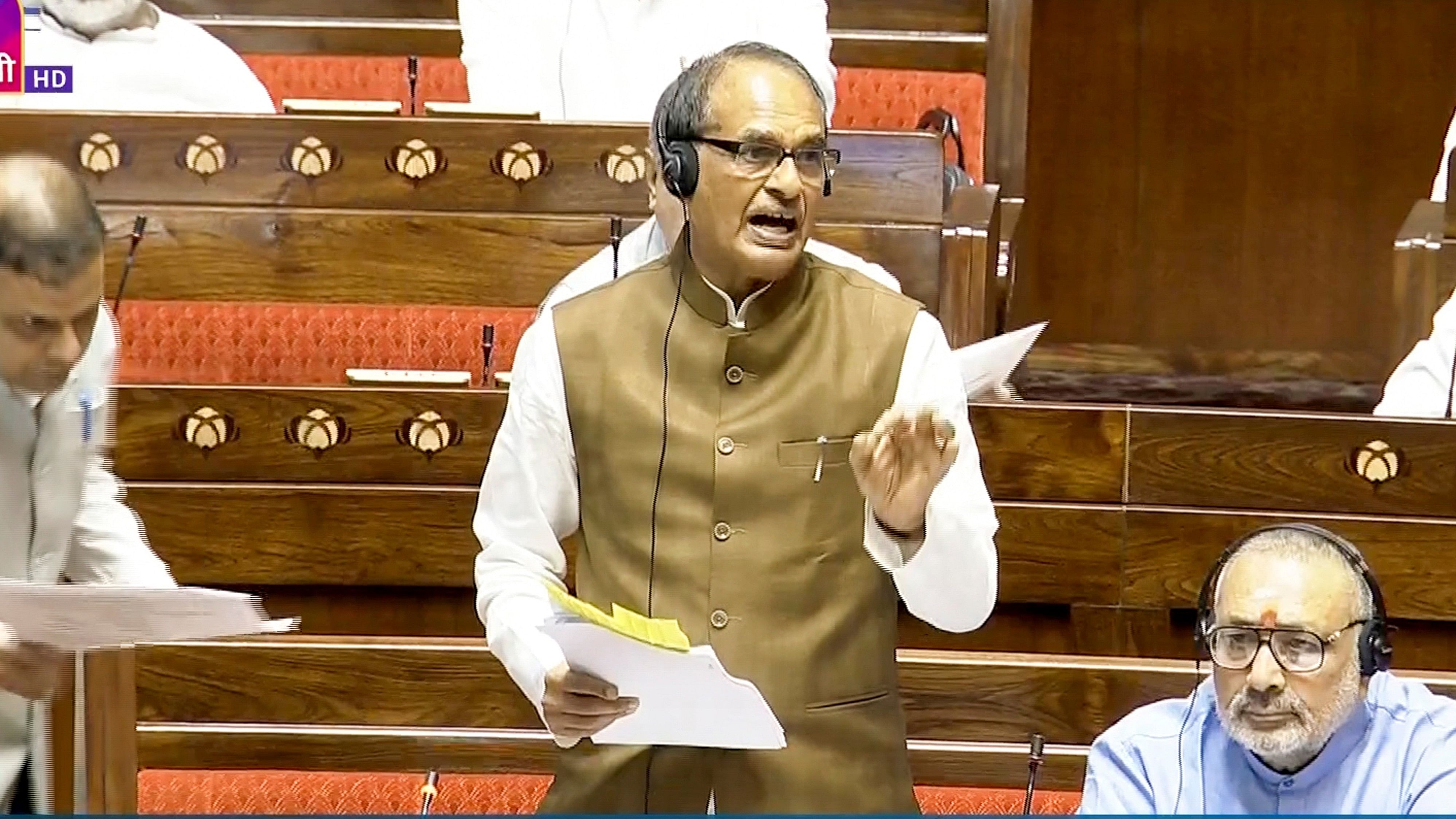 <div class="paragraphs"><p>Union Minister Shivraj Singh Chouhan speaks in the Rajya Sabha during the Monsoon session of Parliament, in New Delhi, Friday, July 26, 2024.</p></div>