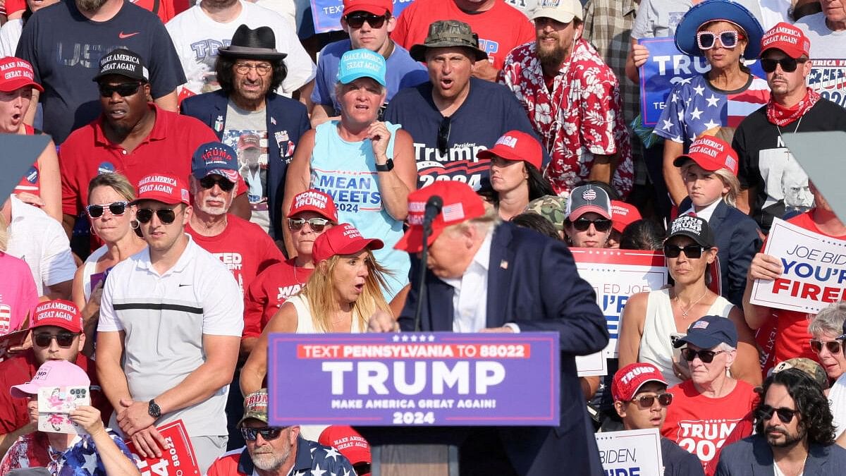 <div class="paragraphs"><p>Republican presidential candidate and former U.S. President Donald Trump reacts after gunfire rang out during a campaign rally at the Butler Farm Show in Butler, Pennsylvania, US, July 13, 2024. </p></div>