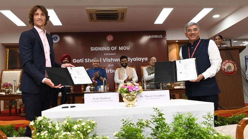 <div class="paragraphs"><p>Indian Railways’ Gati Shakti Vishwavidyalaya (GSV) Vadodara and Airbus sign agreement for aerospace teaching and research.&nbsp;</p></div>