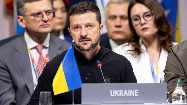 <div class="paragraphs"><p>Ukrainian President Volodymyr Zelenskyy speaks during the opening plenary session, during the Summit on peace in Ukraine, in Stansstad near Lucerne, Switzerland, Saturday, June 15, 2024. </p></div>