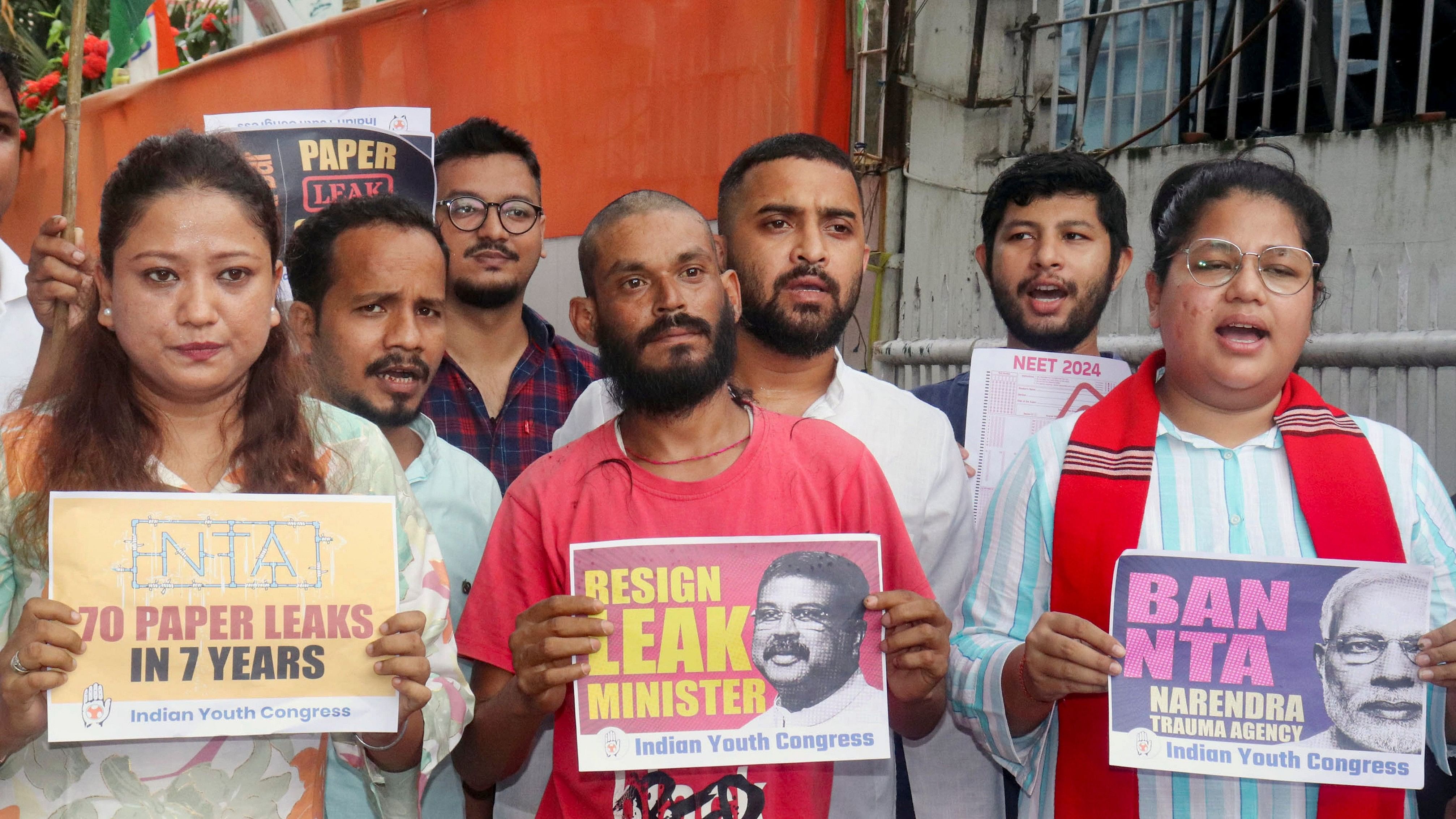 <div class="paragraphs"><p>Activists of Assam Pradesh Youth Congress stage a protest against the National Testing Agency (NTA) over the alleged irregularities in NEET-UG exams 2024, in Guwahati, </p></div>