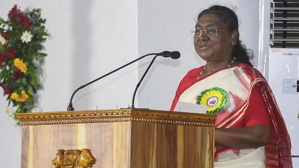 <div class="paragraphs"><p>President Droupadi Murmu addresses during the inauguration of the Divine Retreat Centre of Brahma Kumaris, at Haridamada village near Bhubaneswar, Monday.&nbsp;</p></div>