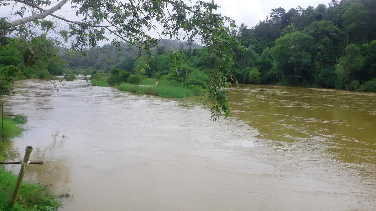 Water-level in River Cauvery in spate at Siddapura.