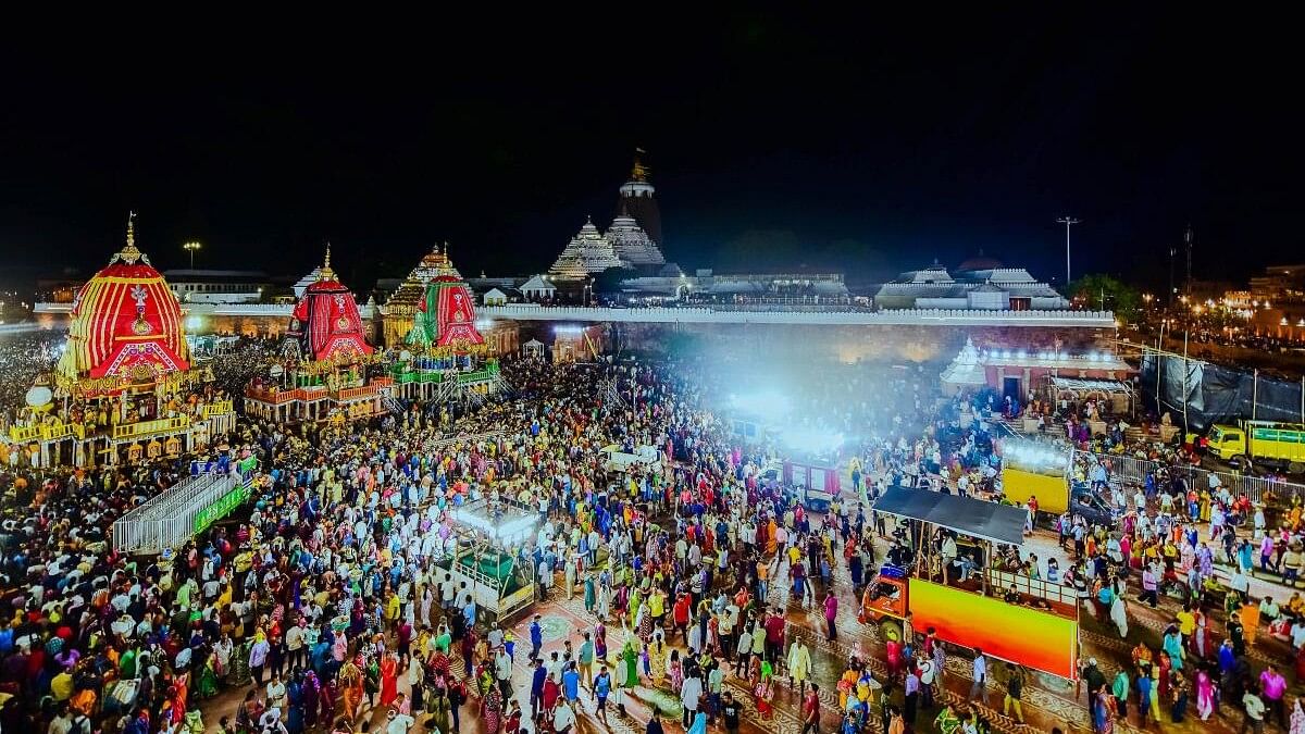 <div class="paragraphs"><p>Chariots of Lord Jagannath, Balabhadra and Subhadra return to the Shree Mandir of Puri, in a procession during the 'Bahuda Yatra'.&nbsp;</p></div>