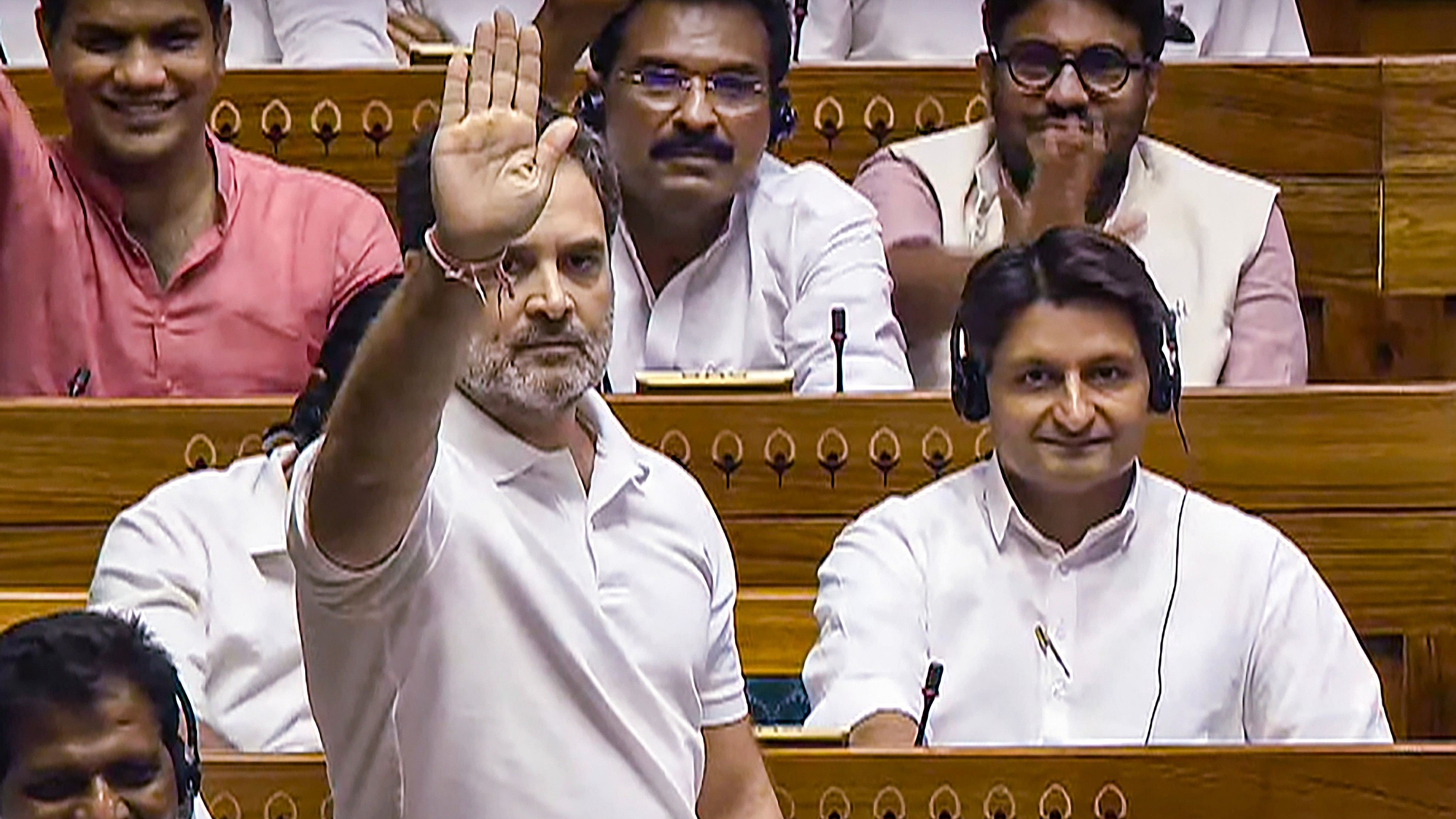 <div class="paragraphs"><p>Lok Sabha LoP Rahul Gandhi speaks in the House during the Parliament session on July 1, 2024. </p></div>