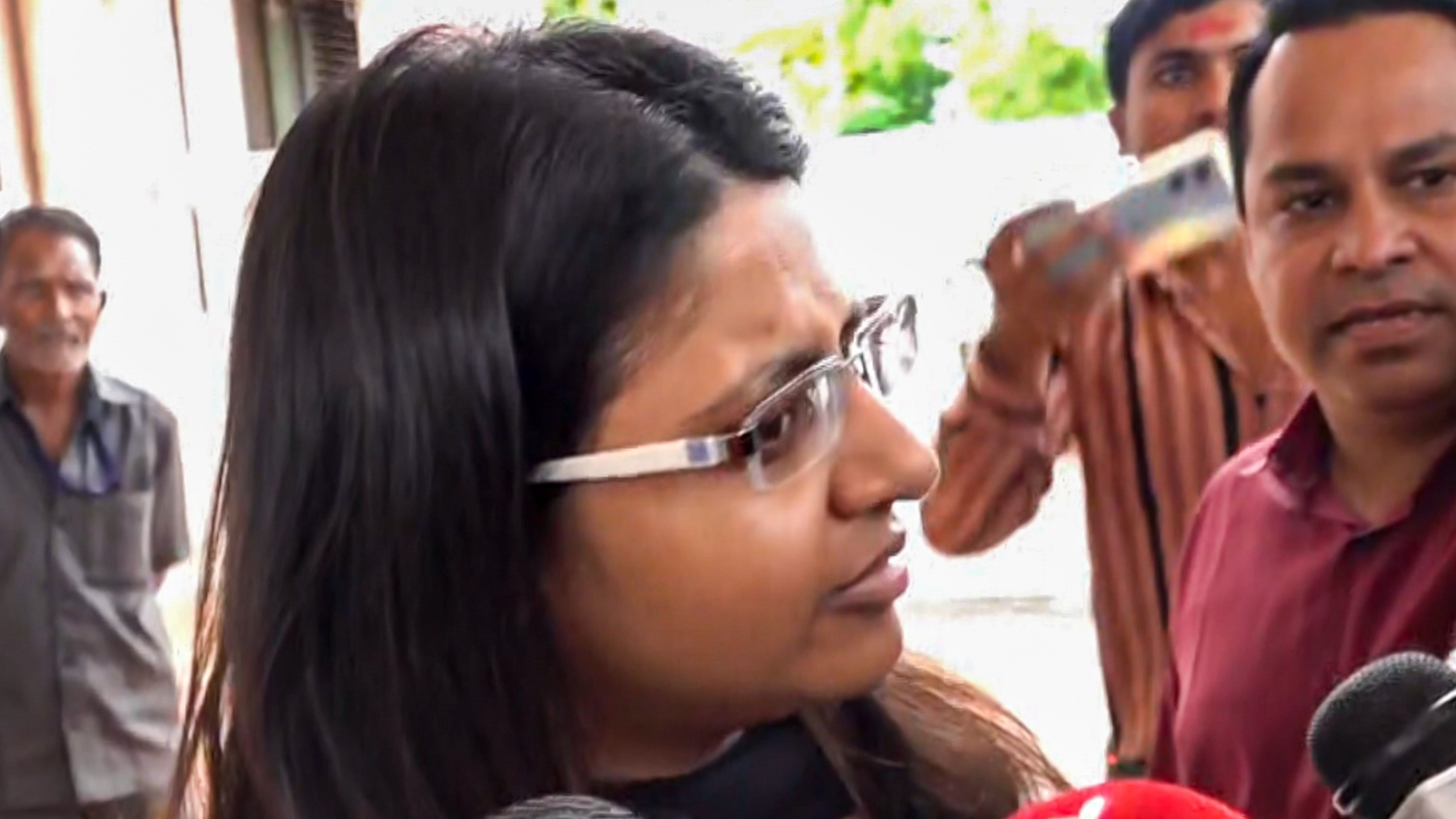 <div class="paragraphs"><p>IAS probationer Puja Khedkar, who is accused of misusing the disability and Other Backward Class (non-creamy layer) quotas to secure her candidature in the civic services exam, talks to the media.</p></div>