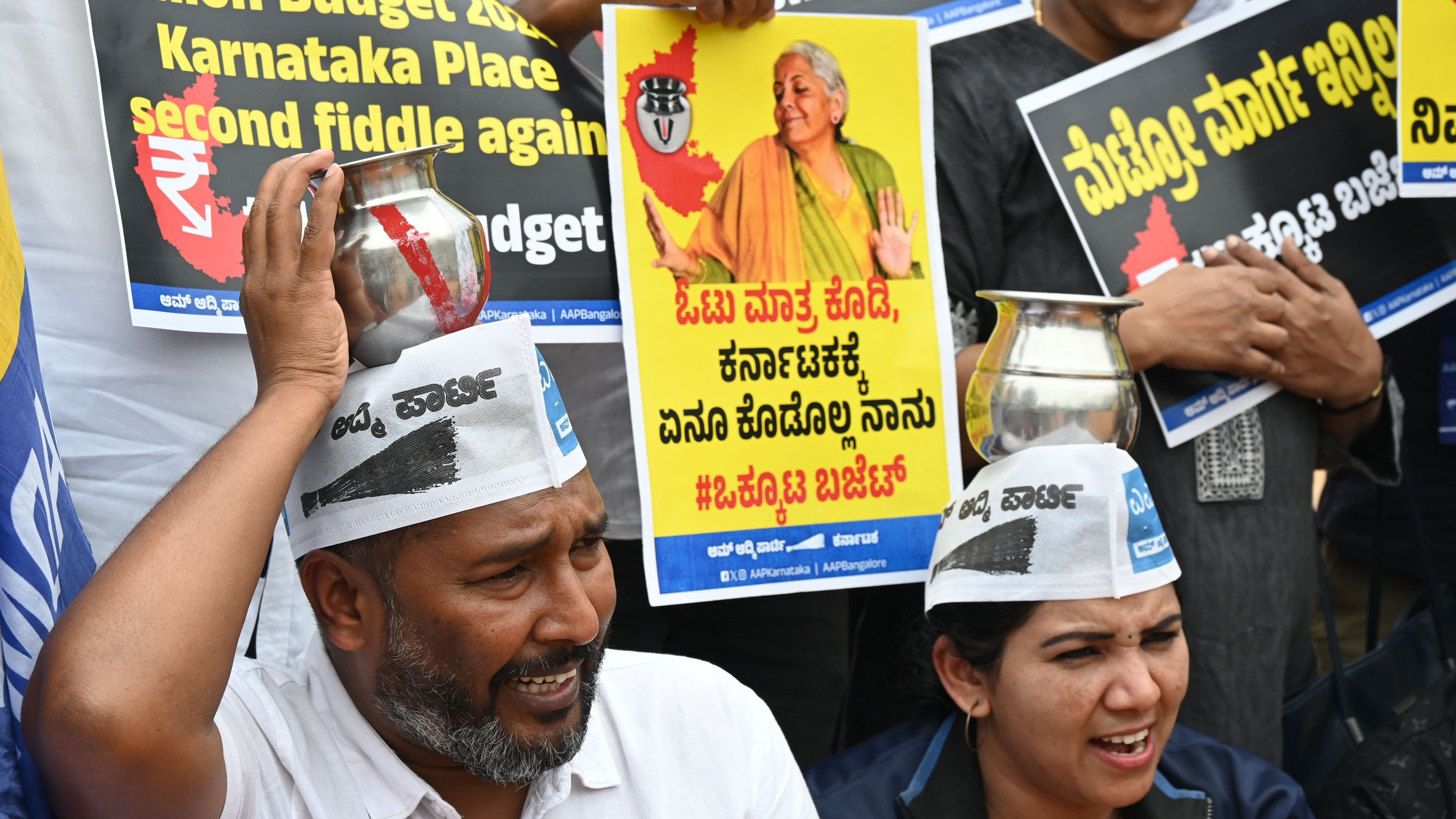 <div class="paragraphs"><p>AAP members staged a protest at Freedom Park on Wednesday. </p></div>