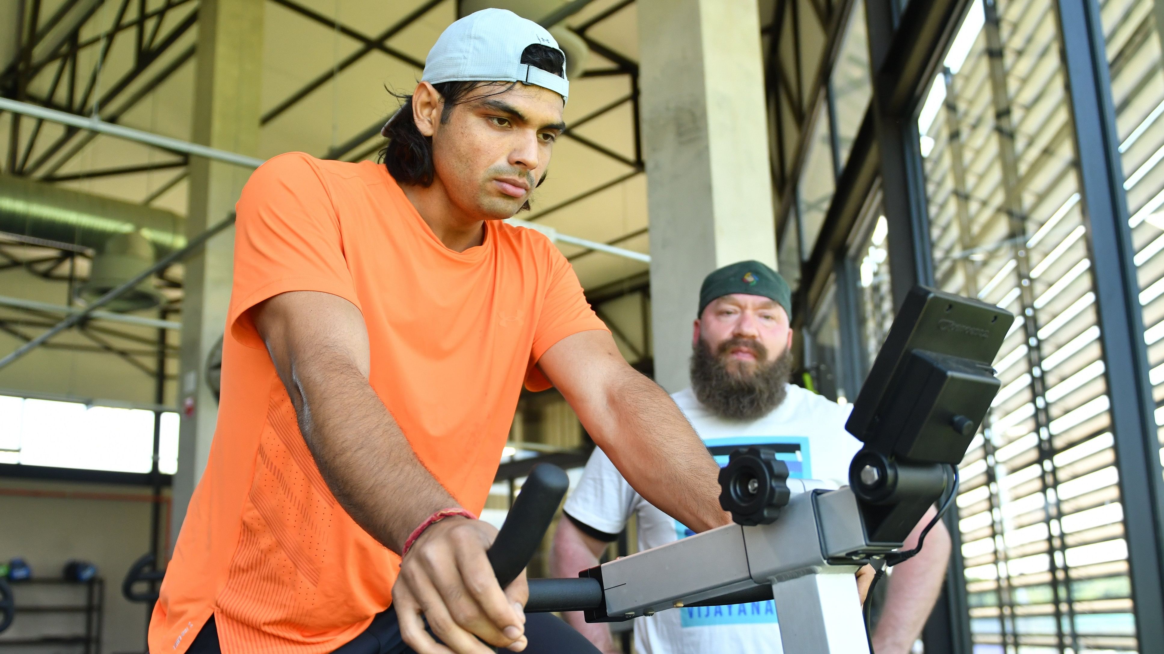 <div class="paragraphs"><p>Neeraj Chopra with Spencer Mackay, the head of strength and conditioning at the Inspire Institute of Sport (IIS) in Ballari. </p></div>