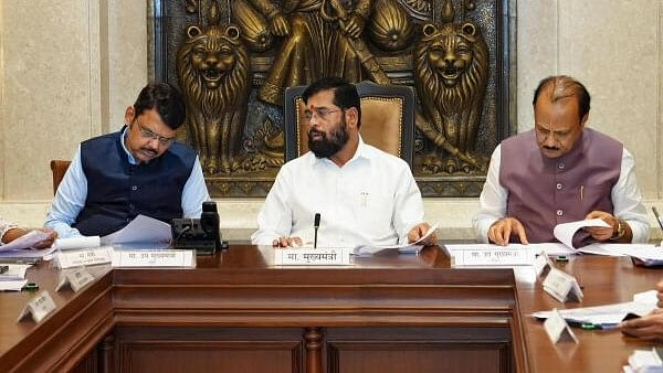 <div class="paragraphs"><p>Maharashtra Chief Minister Eknath Shinde, Dy CMs Devendra Fadnavis and Ajit Pawar during a meeting regarding 'Mukhyamantri Majhi Ladki Bahin Yojana', at Vidhan Bhavan in Mumbai.</p></div>