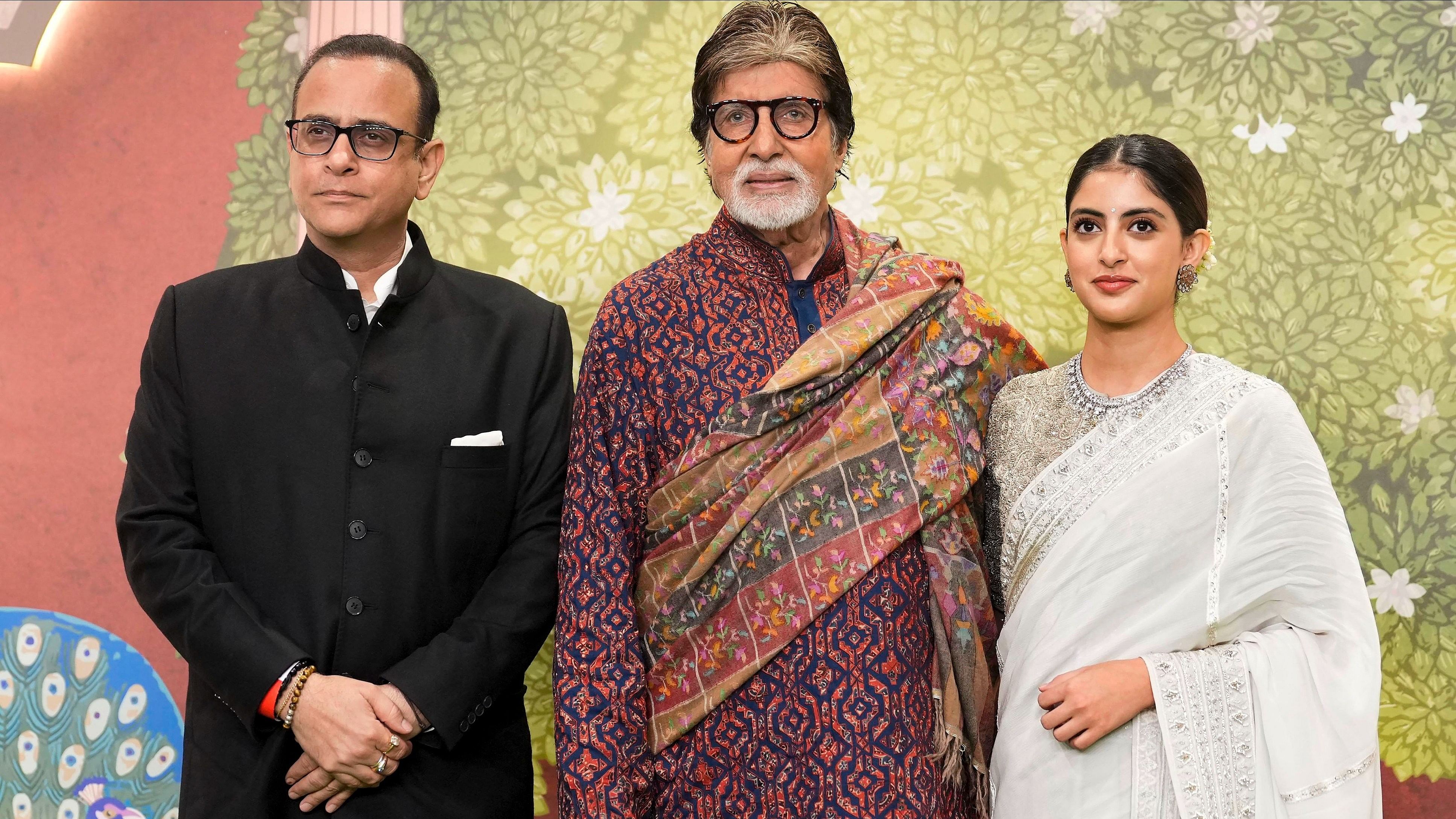 <div class="paragraphs"><p>Actor Amitabh Bachchan with son-in-law Nikhil Nanda and granddaughter Navya Naveli Nanda at ‘Blessing Ceremony’, in Mumbai, Saturday.</p></div>