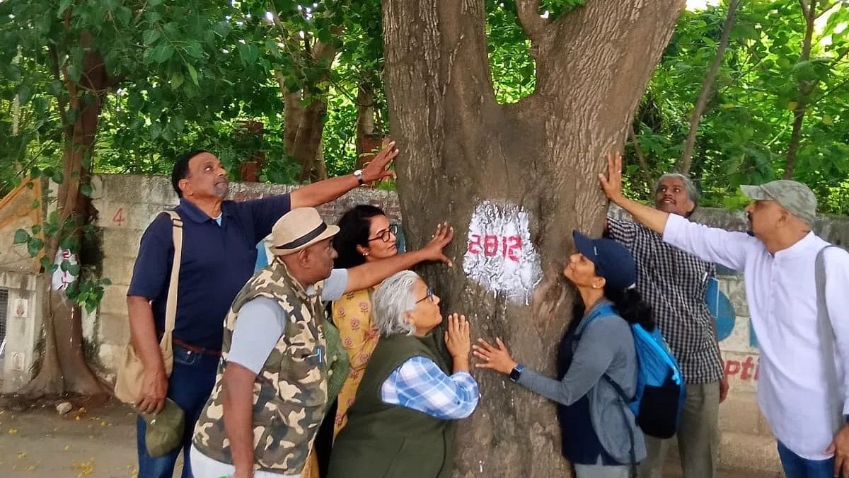 Bengaluru residents conduct tree walk to promote environmental sustainability in Bengaluru on Saturday.
