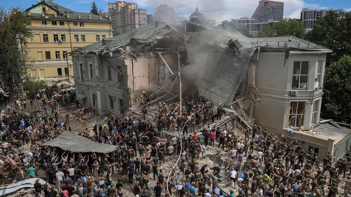 <div class="paragraphs"><p>Rescuers work at Ohmatdyt Children's Hospital that was damaged during Russian missile strikes, amid Russia's attack on Ukraine, in Kyiv, Ukraine.</p></div>