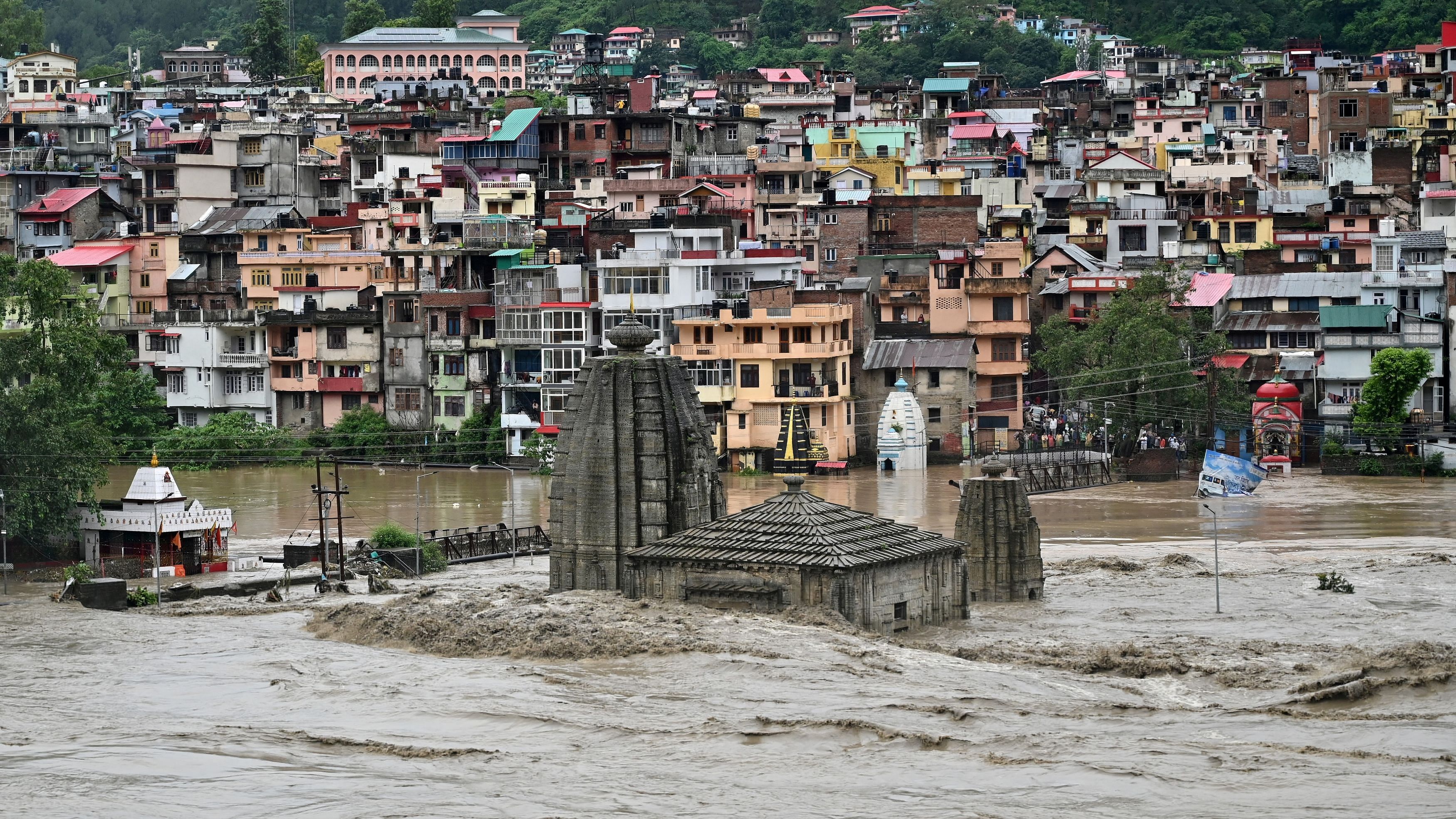 <div class="paragraphs"><p>A submerged temple  following heavy rains in Mandi in Himachal Pradesh on July 10, 2023.</p></div>