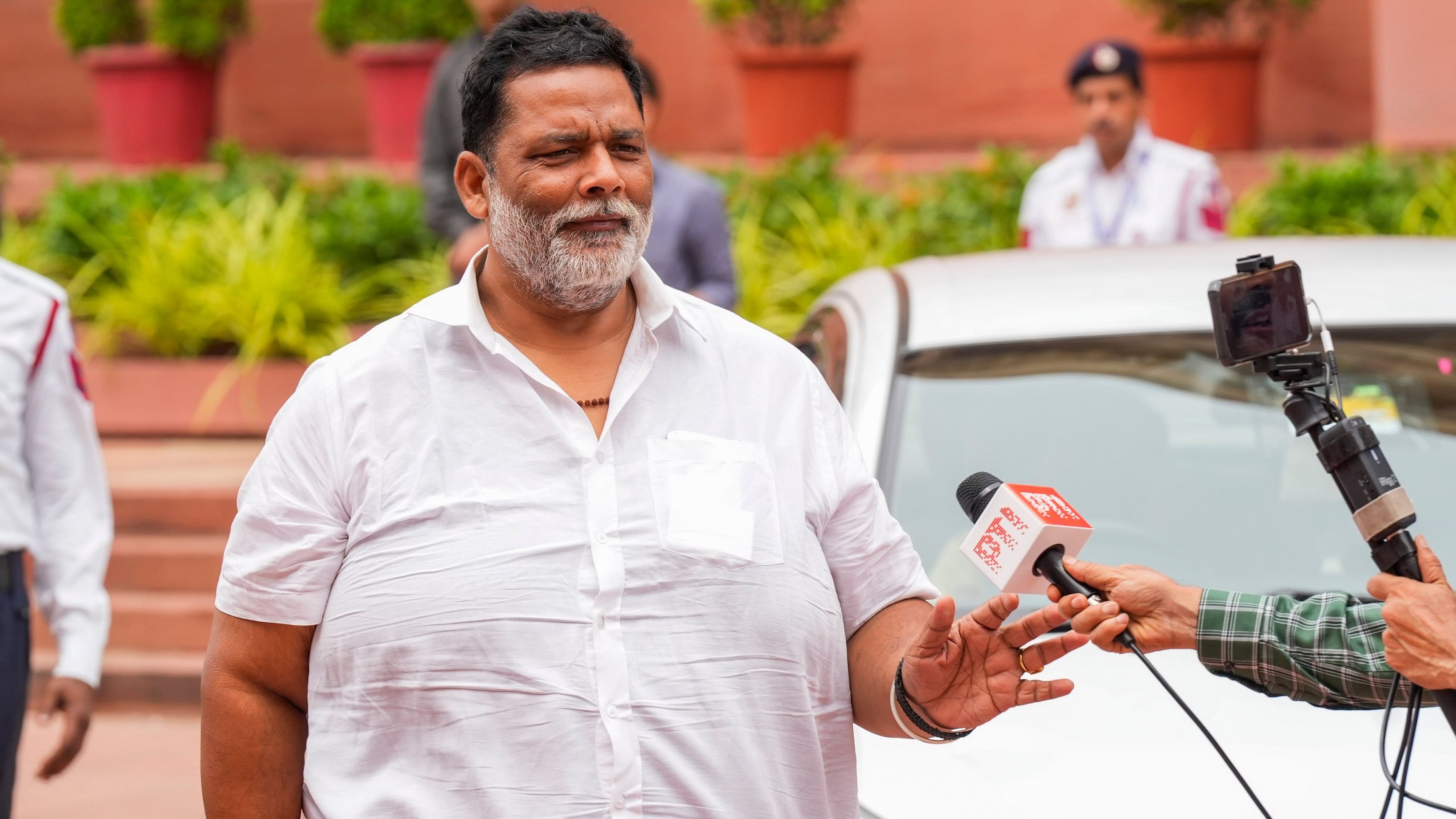 <div class="paragraphs"><p>MP Pappu Yadav arrives to attend proceedings during ongoing Parliament session, in New Delhi, Monday, July 1, 2024. </p></div>