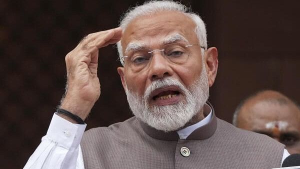 <div class="paragraphs"><p>Prime Minister Narendra Modi addresses the media on the first day of the Monsoon session of Parliament, in New Delhi.</p></div>