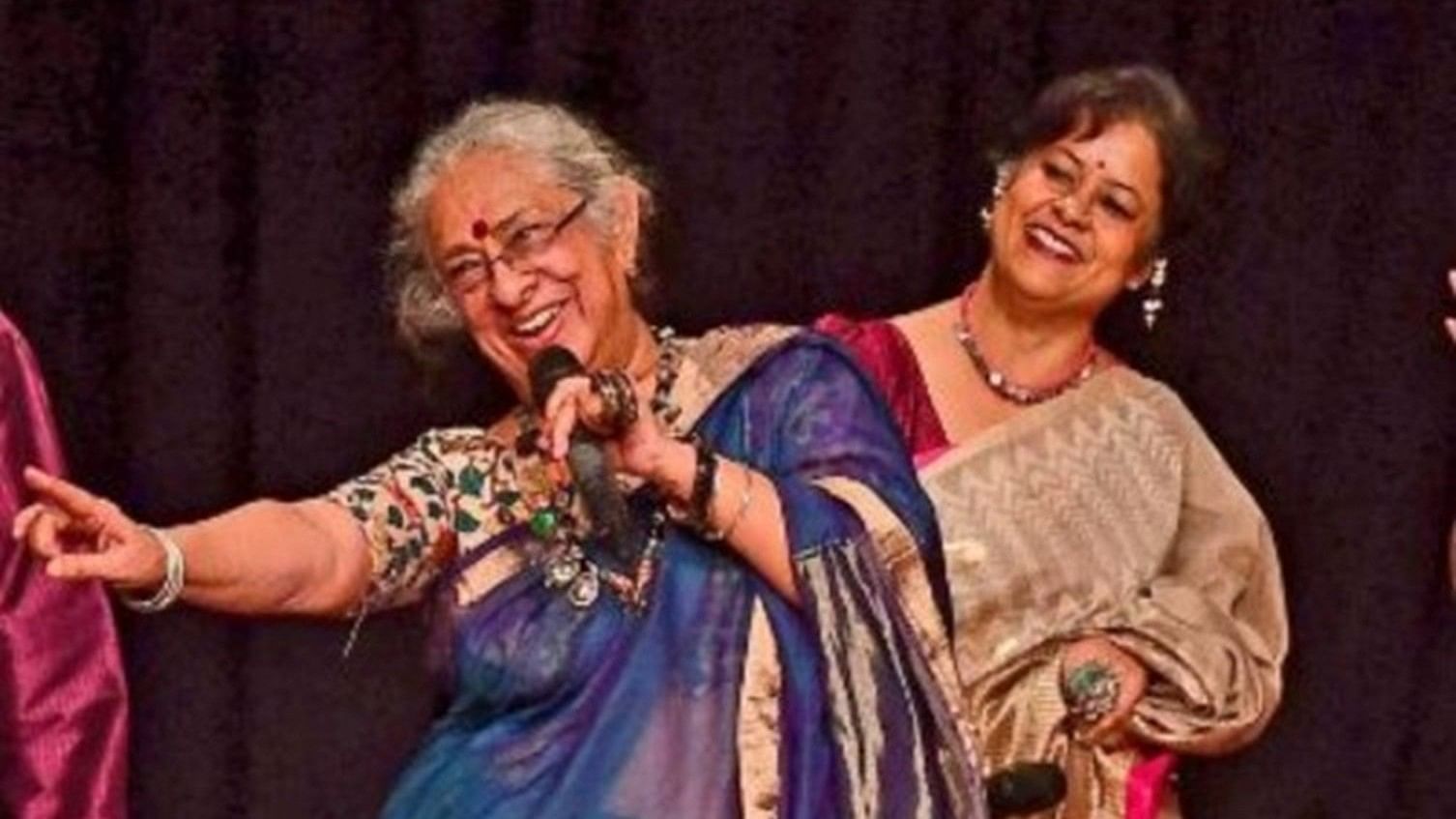 The author (right) on stage with theatre stalwart B Jayashree.