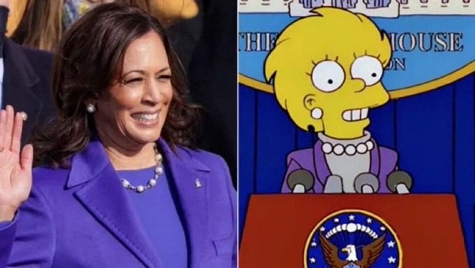 <div class="paragraphs"><p>(L-R) Kamala Harris taking oath as VP, Lisa Simpson in the White House</p></div>