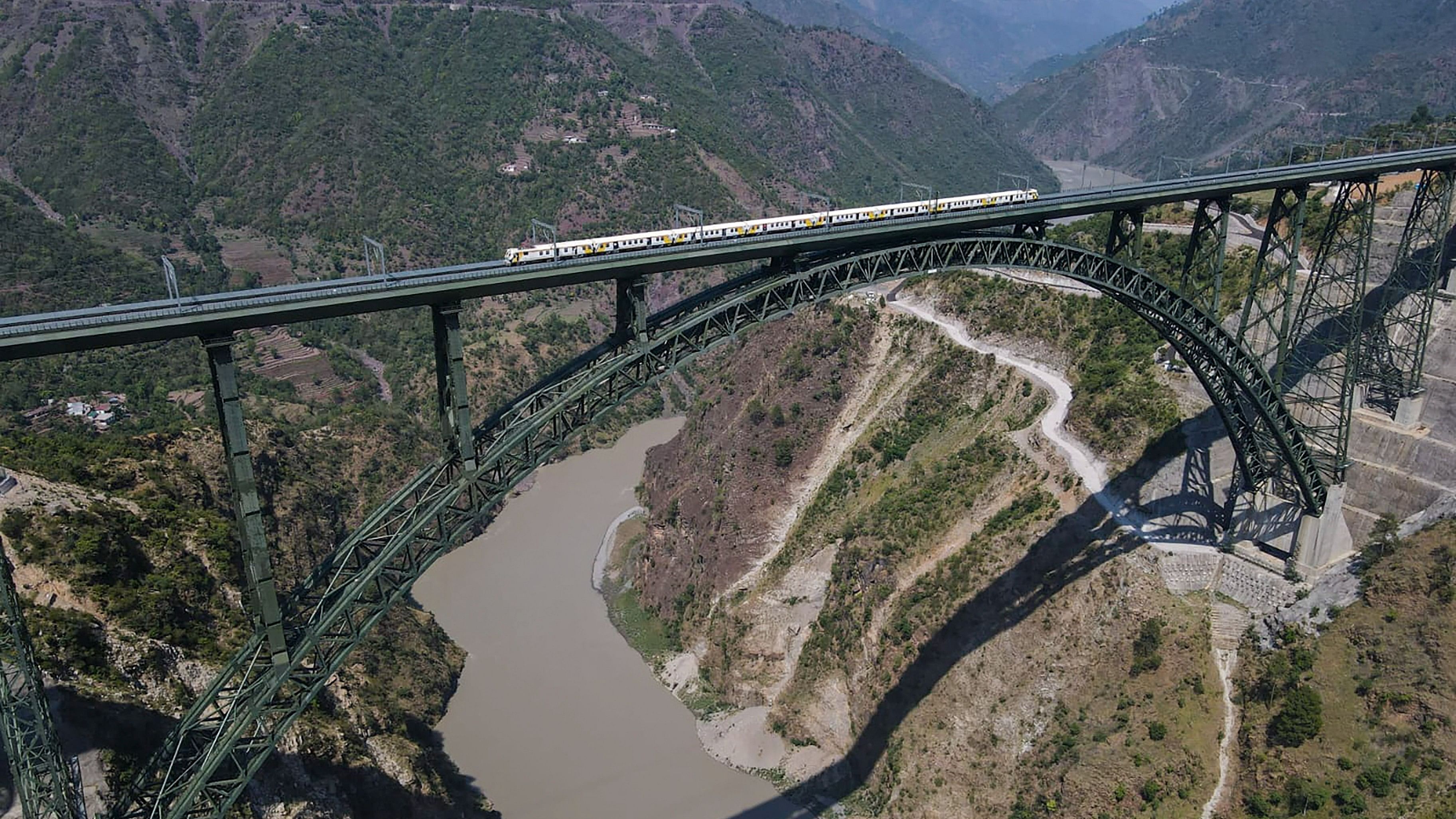 <div class="paragraphs"><p>Indian Railway conducts trial run on the world's highest railway bridge over Chenab in Reasi, on June 20, 2024</p></div>