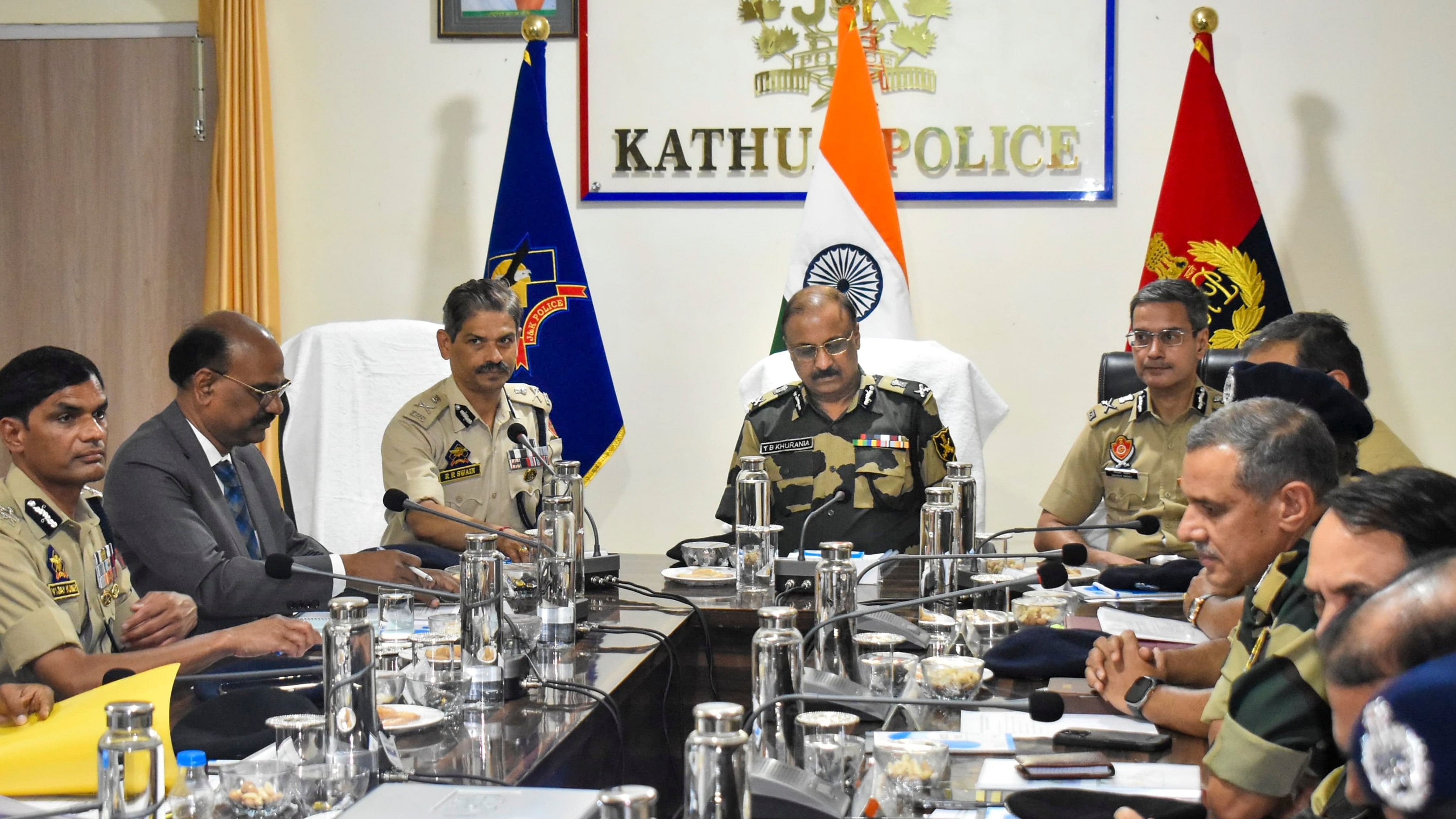 <div class="paragraphs"><p>An Inter-State Coordination Conference between BSF, J&amp;K Police, Central Agencies and the Punjab Police to focus on enhancing border security and synergy between the two State Police Forces and the Border Guarding Force, in Kathua, Jammu and Kashmir, July 11, 2024.</p></div>