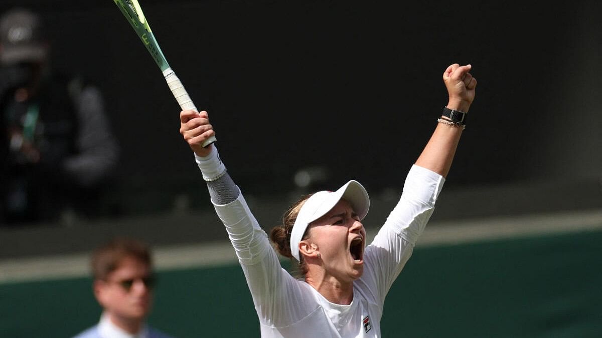 <div class="paragraphs"><p>Czech Republic's Barbora Krejcikova celebrates winning her quarter final match against Latvia's Jelena Ostapenko.</p></div>