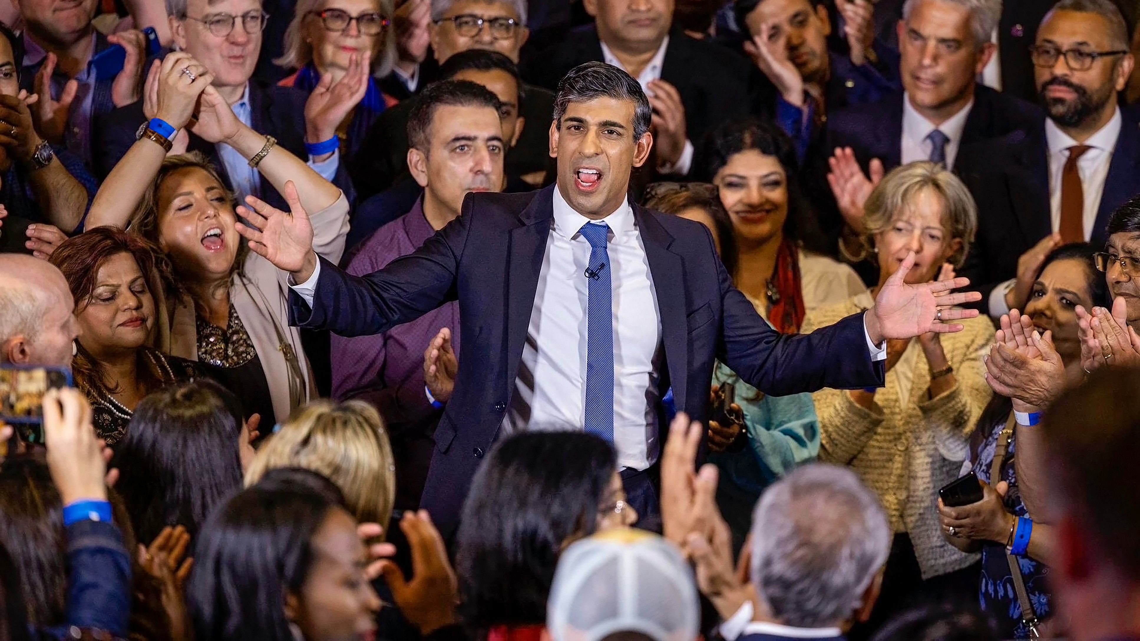 <div class="paragraphs"><p>British Prime Minister Rishi Sunak delivers a speech during his election campaign.</p></div>