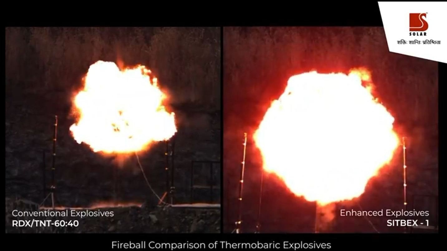 <div class="paragraphs"><p>Screengrab from a video comparing conventional explosives and the new formulation released by Solar Industries.</p></div>
