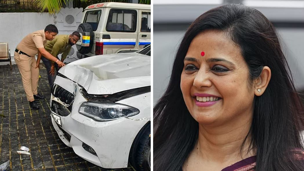 <div class="paragraphs"><p>The car involved in the Mumbai hit-and-run death (L) and, TMC MP Mahua Moitra</p></div>