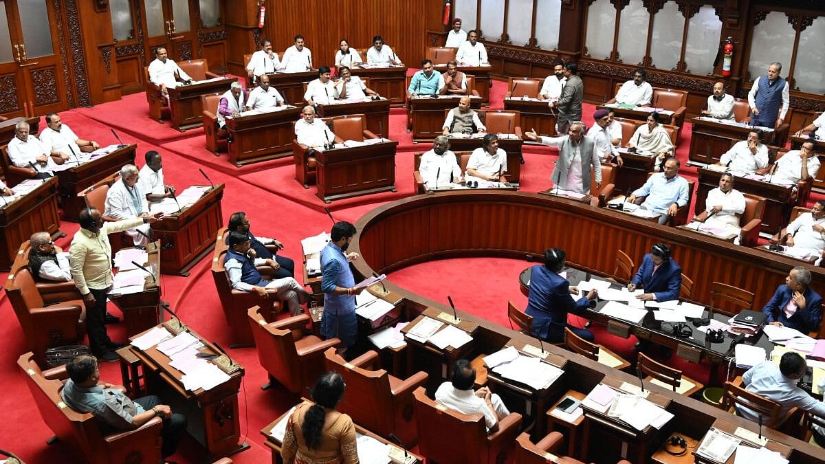 <div class="paragraphs"><p>Opposition members CT Ravi and Ravi Kumar strong debate with ruling party members during in first day of monsoon council session at Vidhana Soudha in Bengaluru on Monday. </p></div>