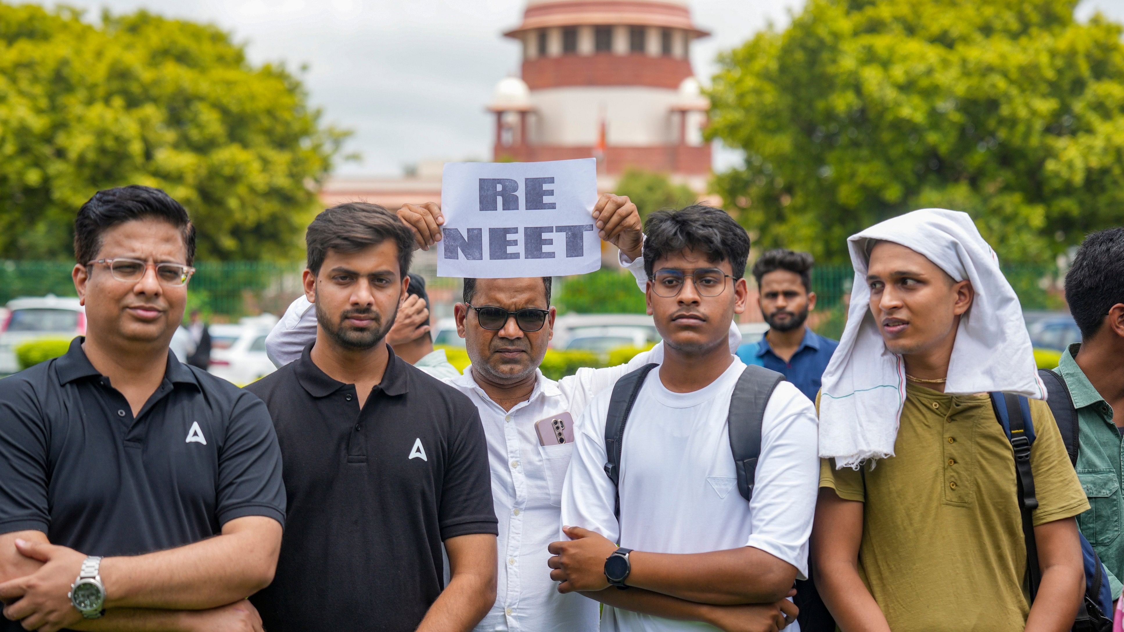 <div class="paragraphs"><p>Students protesting against alleged malpractices in 2024's NEET-UG examination outside the Supreme Court of India.</p></div>