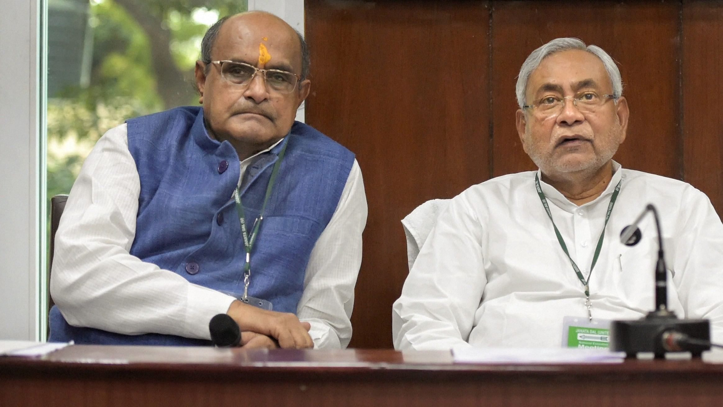 <div class="paragraphs"><p>Janata Dal (United) leader KC Tyagi with Bihar CM Nitish Kumar</p></div>