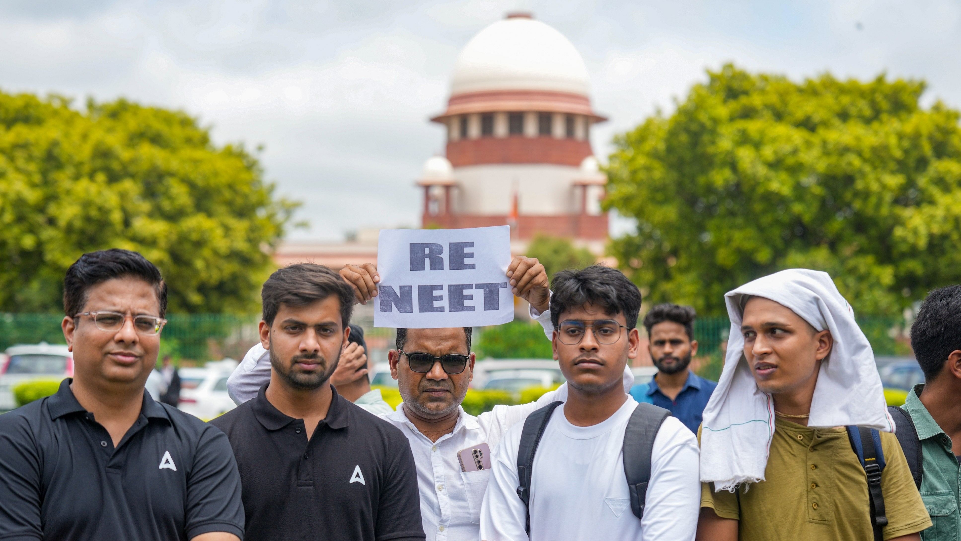 <div class="paragraphs"><p>Students outside the Supreme Court of India in New Delhi, Monday, July 8, 2024.</p></div>