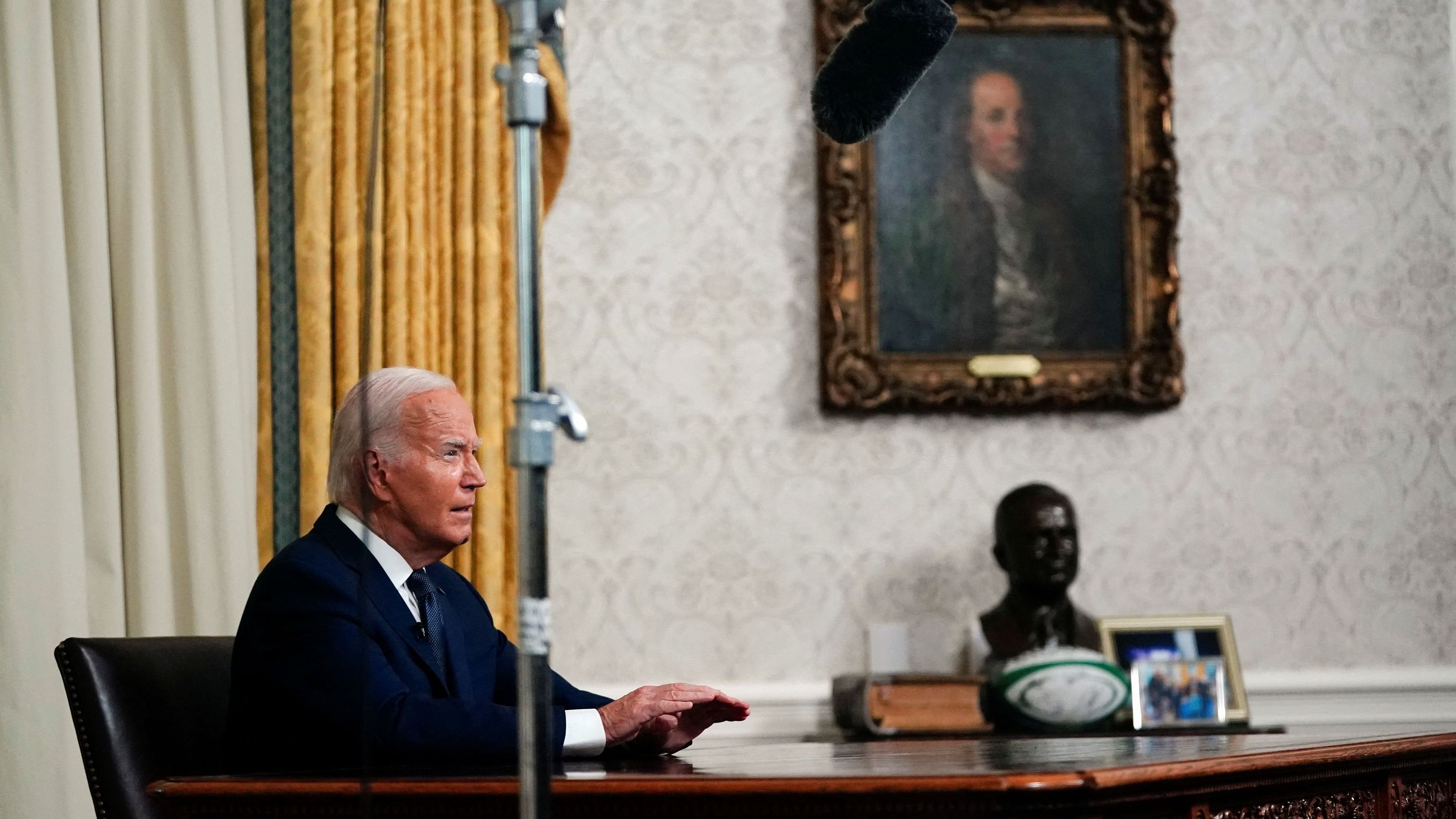 <div class="paragraphs"><p>U.S. President Joe Biden delivers remarks from the Oval Office a day after a shooting at a campaign rally for Republican challenger Donald Trump, who was injured during the incident, at the White House in Washington, U.S., July 14, 2024.</p></div>