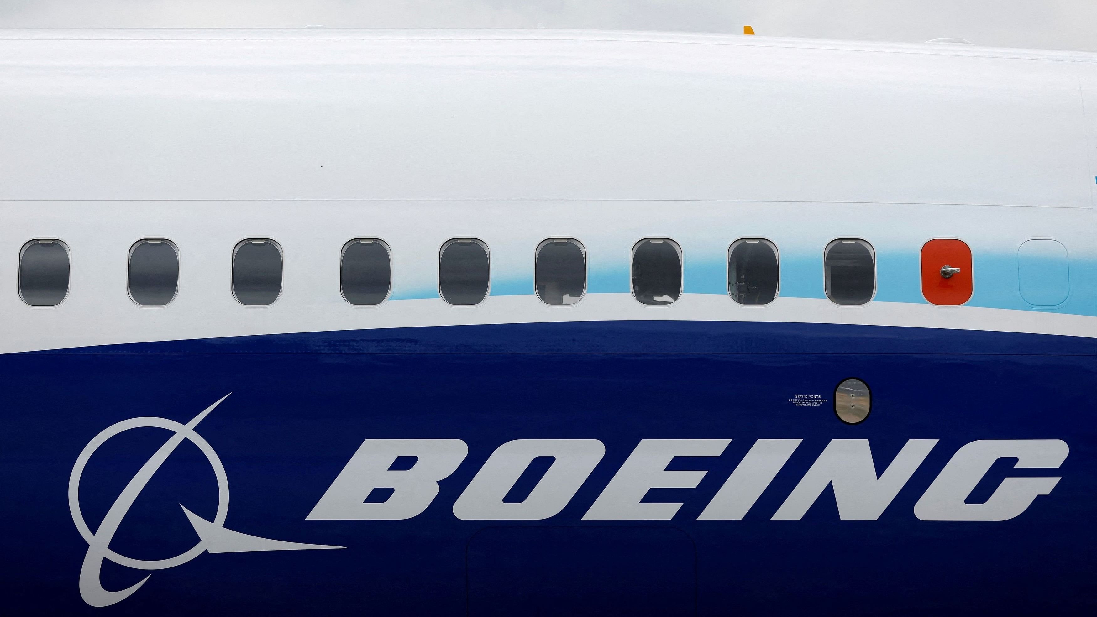 <div class="paragraphs"><p>The Boeing logo is seen on the side of a Boeing 737 MAX at the Farnborough International Airshow, in Farnborough, Britain.&nbsp;</p></div>