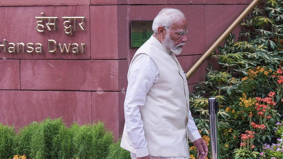<div class="paragraphs"><p>Prime Minister Narendra Modi arrives to address the media at the Parliament House complex on the first day of the first session of the 18th Lok Sabha, in New Delhi, Monday, June 24, 2024.</p></div>