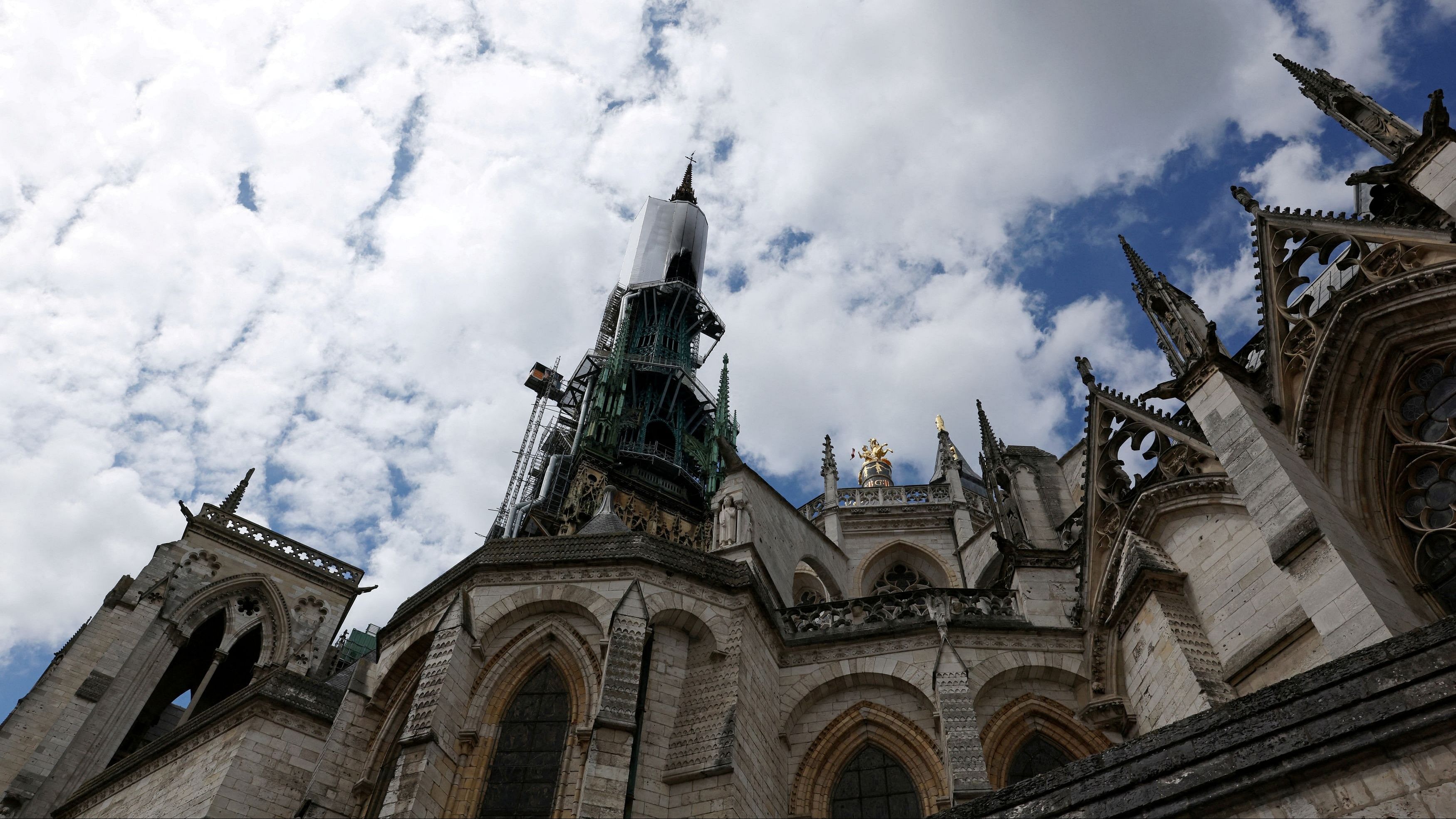 <div class="paragraphs"><p>A view shows the Notre-Dame de Rouen Cathedral after its spire caught fire during renovation works, in Rouen, France, July 11, 2024.</p></div>