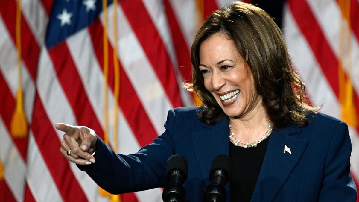 <div class="paragraphs"><p>US Vice President Kamala Harris gestures during a campaign event at West Allis Central High School, in West Allis, Wisconsin.</p></div>