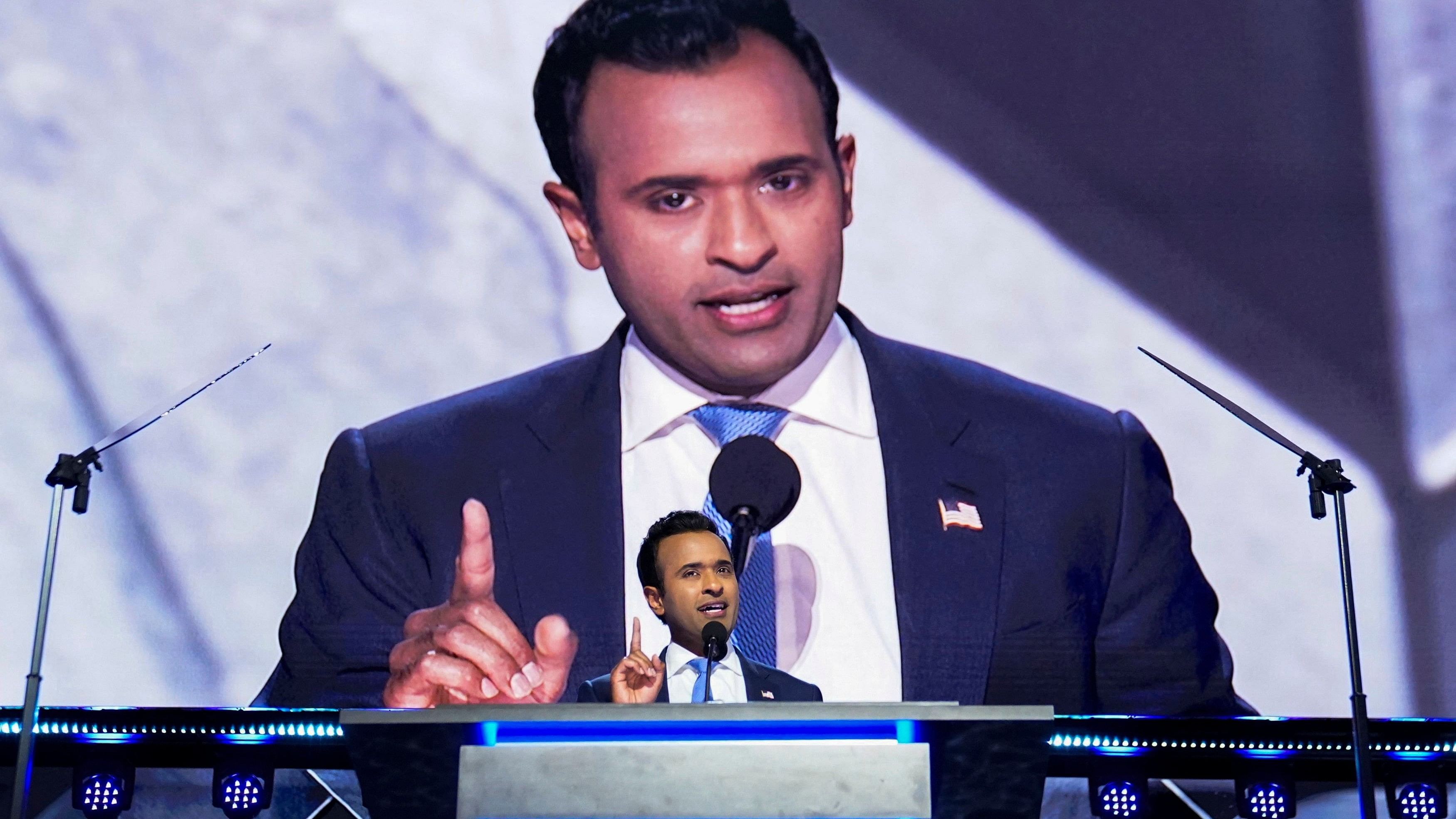 <div class="paragraphs"><p>Vivek Ramaswamy speaks on Day 2 of the Republican National Convention , at the Fiserv Forum in Milwaukee, Wisconsin, US, July 16, 2024. </p></div>