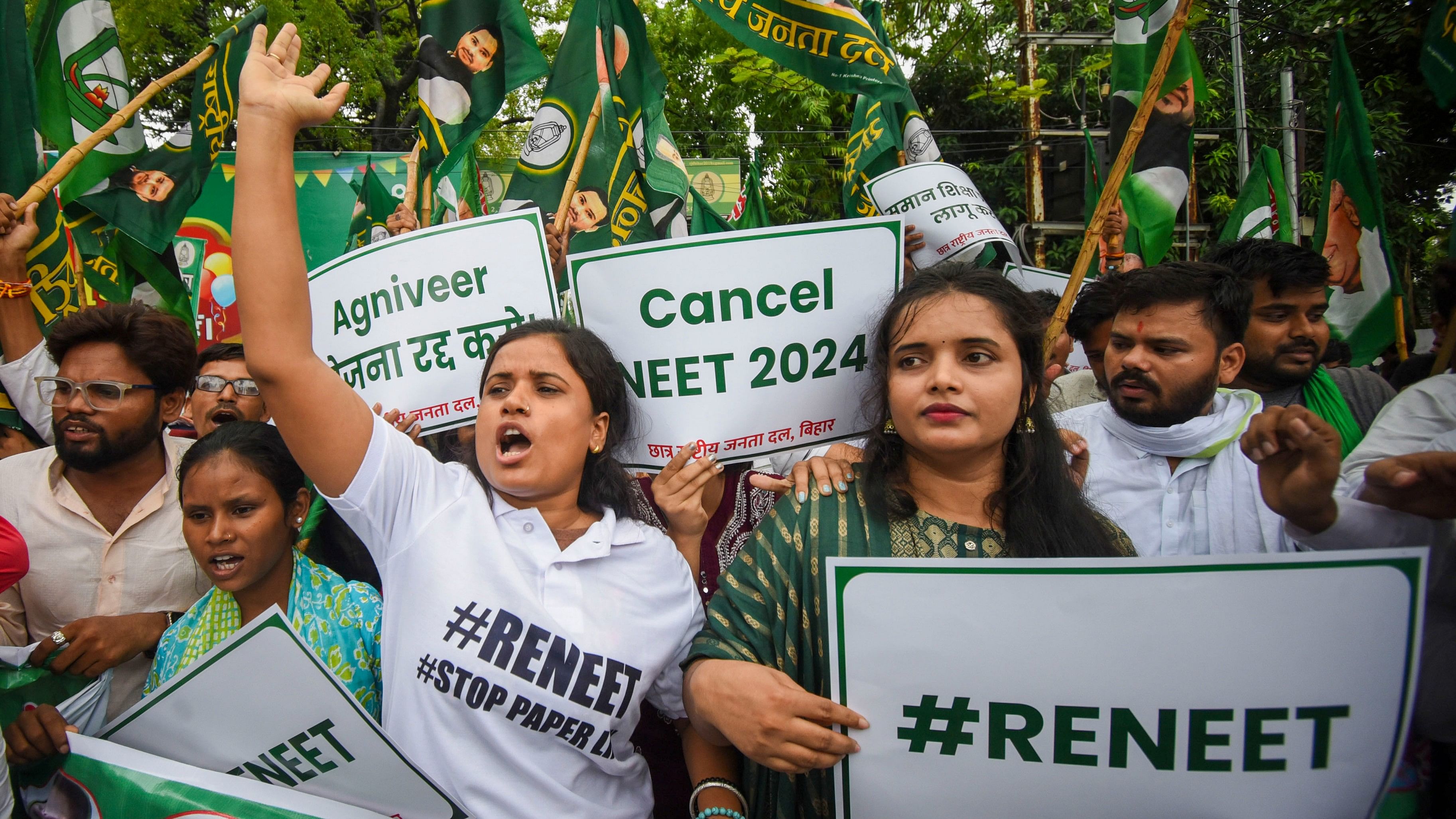 <div class="paragraphs"><p>File photo of Rashtriya Janata Dal (RJD) student wing members during a protest  over alleged irregularities in NEET exam</p></div>