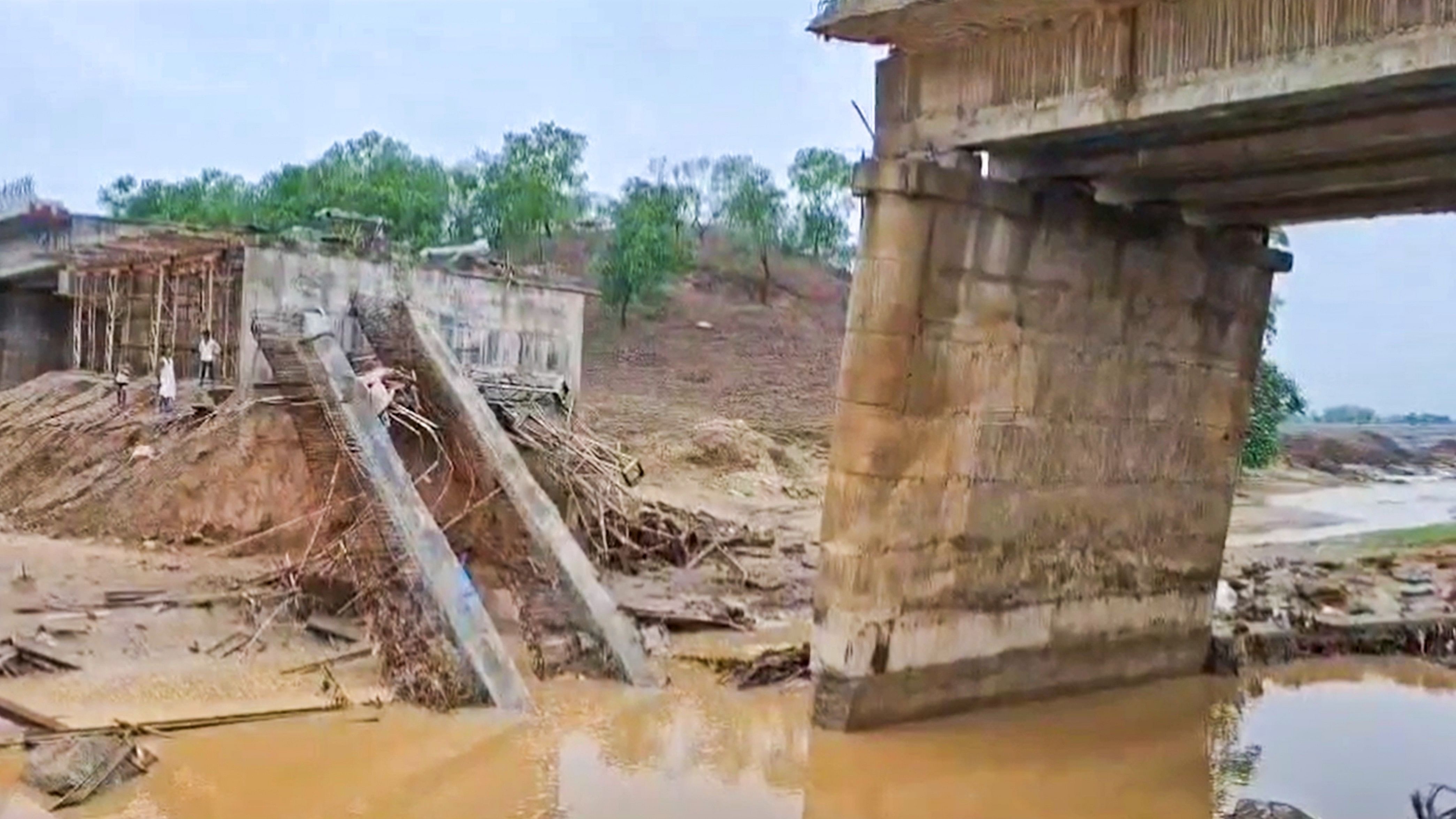 <div class="paragraphs"><p>An under-construction bridge after it collapsed, in Giridih district of Jharkhand, Sunday, June 30, 2024.</p></div>