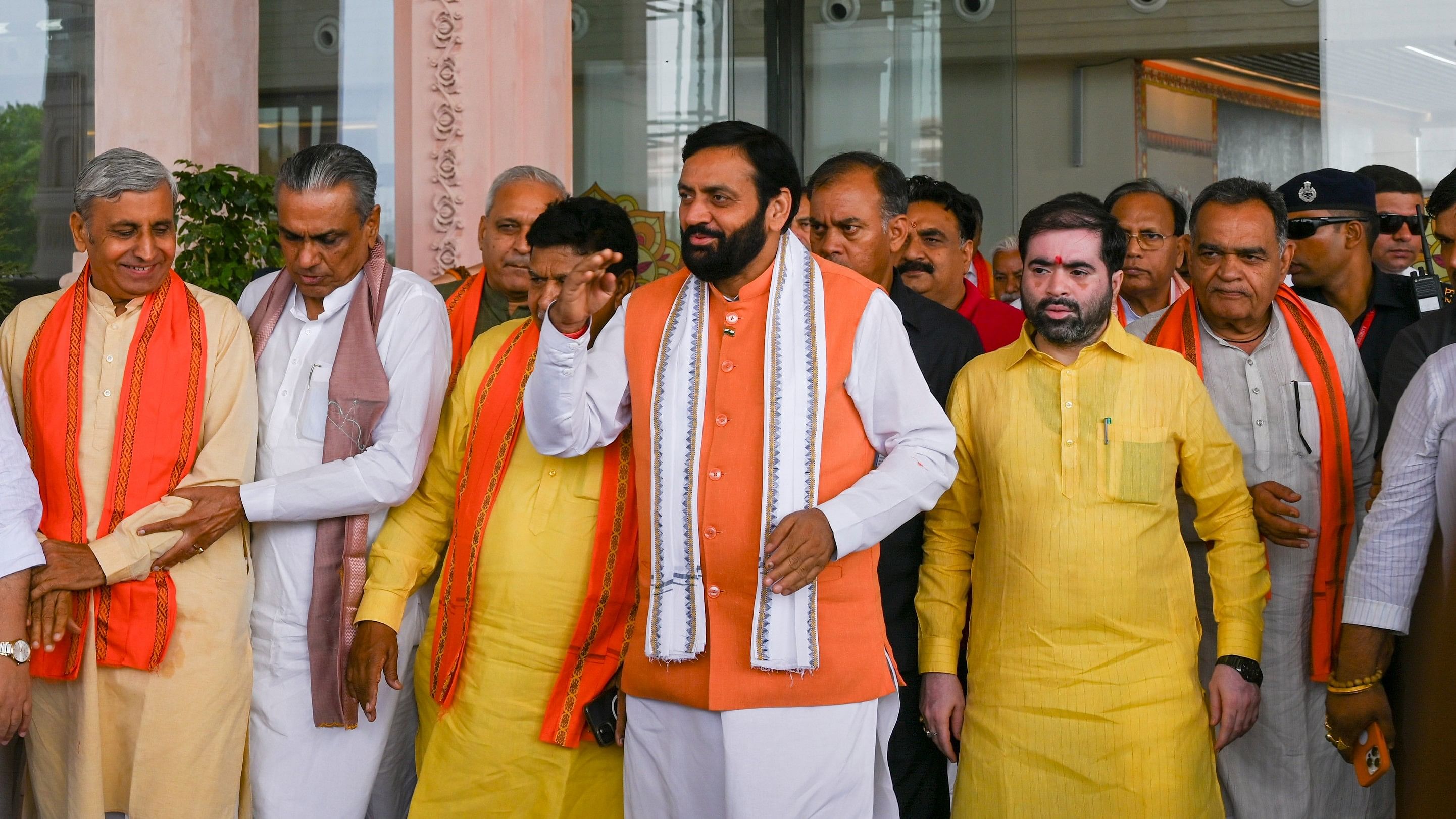 <div class="paragraphs"><p>Haryana Chief Minister Nayab Singh Saini with his cabinet colleagues and some BJP MLAs.</p></div>