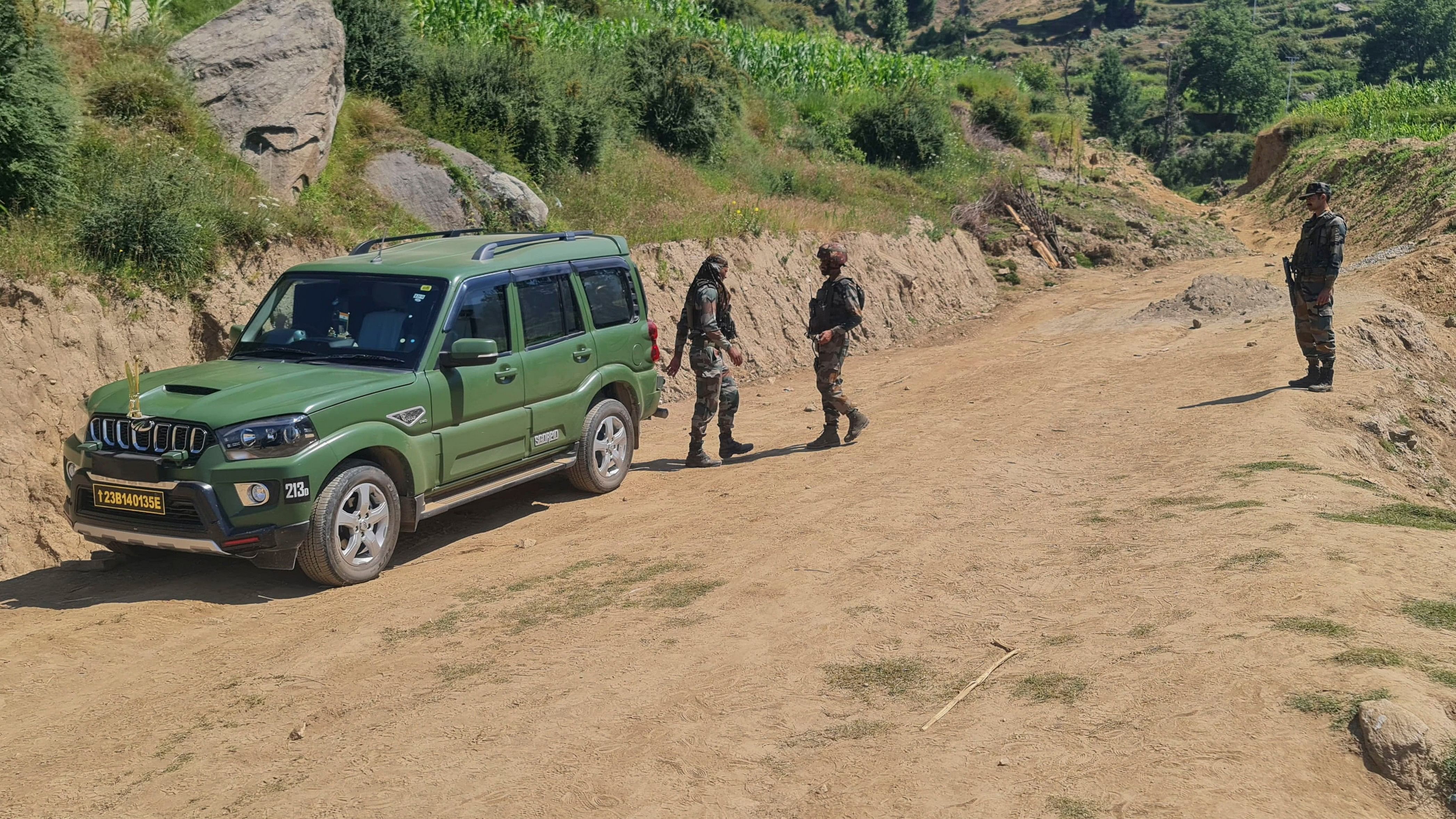 <div class="paragraphs"><p> Security personnel during an anti-terror operation after four Army personnel, including an officer, died after being injured in a gunfight with terrorists, in Doda.</p></div>