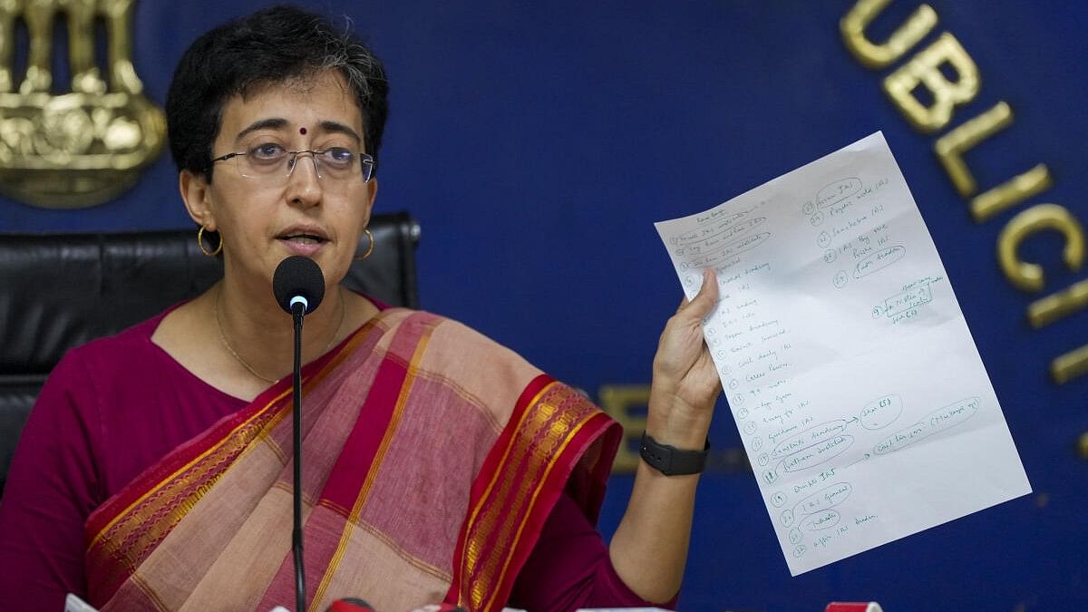 <div class="paragraphs"><p>Delhi Minister and AAP leader Atishi addresses a press conference, in New Delhi, Wednesday, July 31, 2024.</p></div>