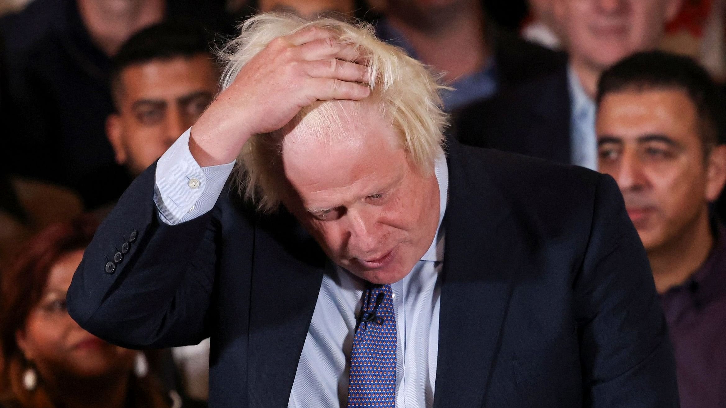 <div class="paragraphs"><p>Former British Prime Minister Boris Johnson gestures as he endorses British Prime Minister Rishi Sunak at a campaign event during a Conservative general election campaign event in London, Britain, July 2, 2024</p></div>