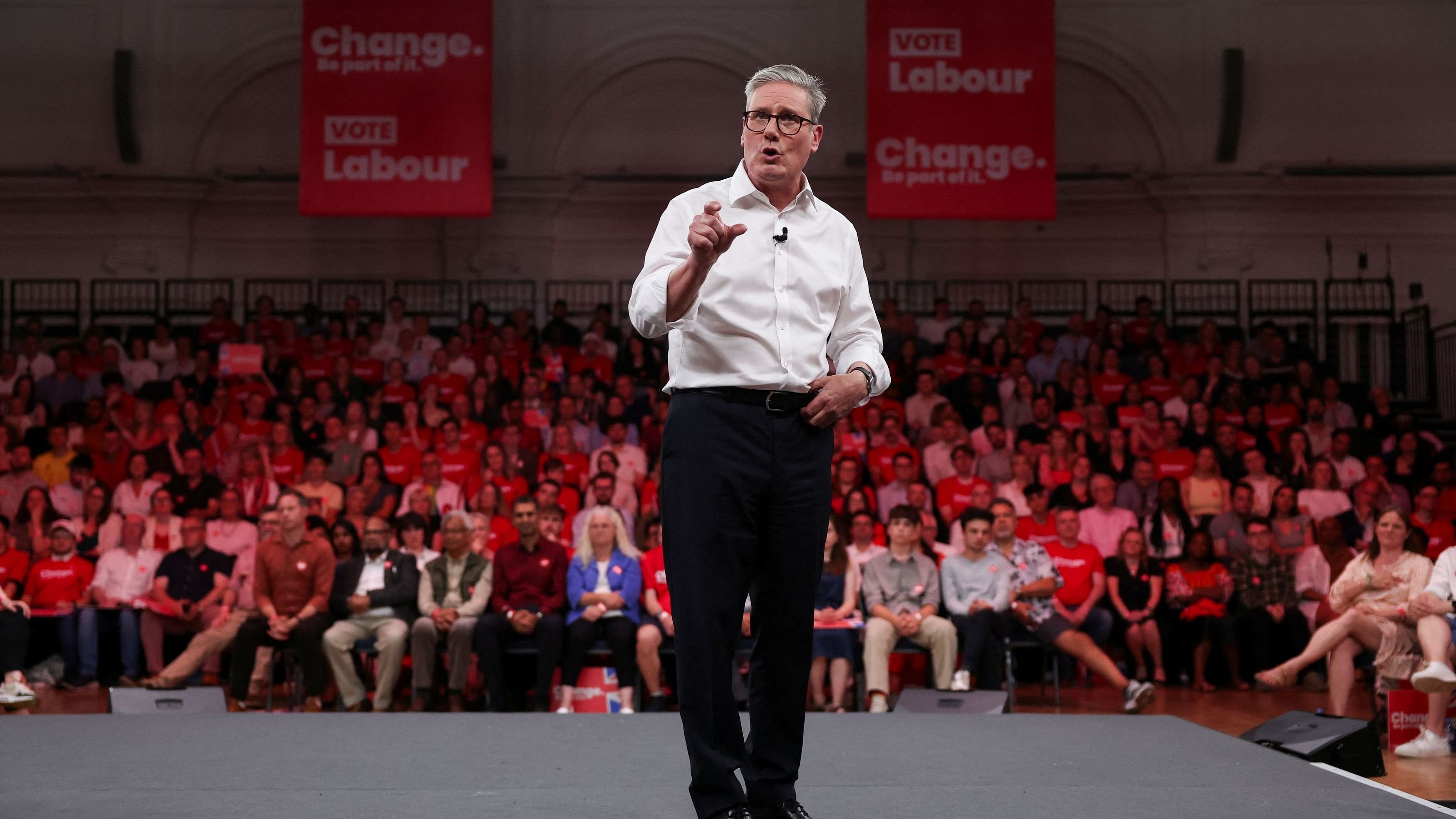<div class="paragraphs"><p>British opposition Labour Party leader Keir Starmer speaks at a general election campaign event at The Royal Horticultural Halls in London, Britain.</p></div>