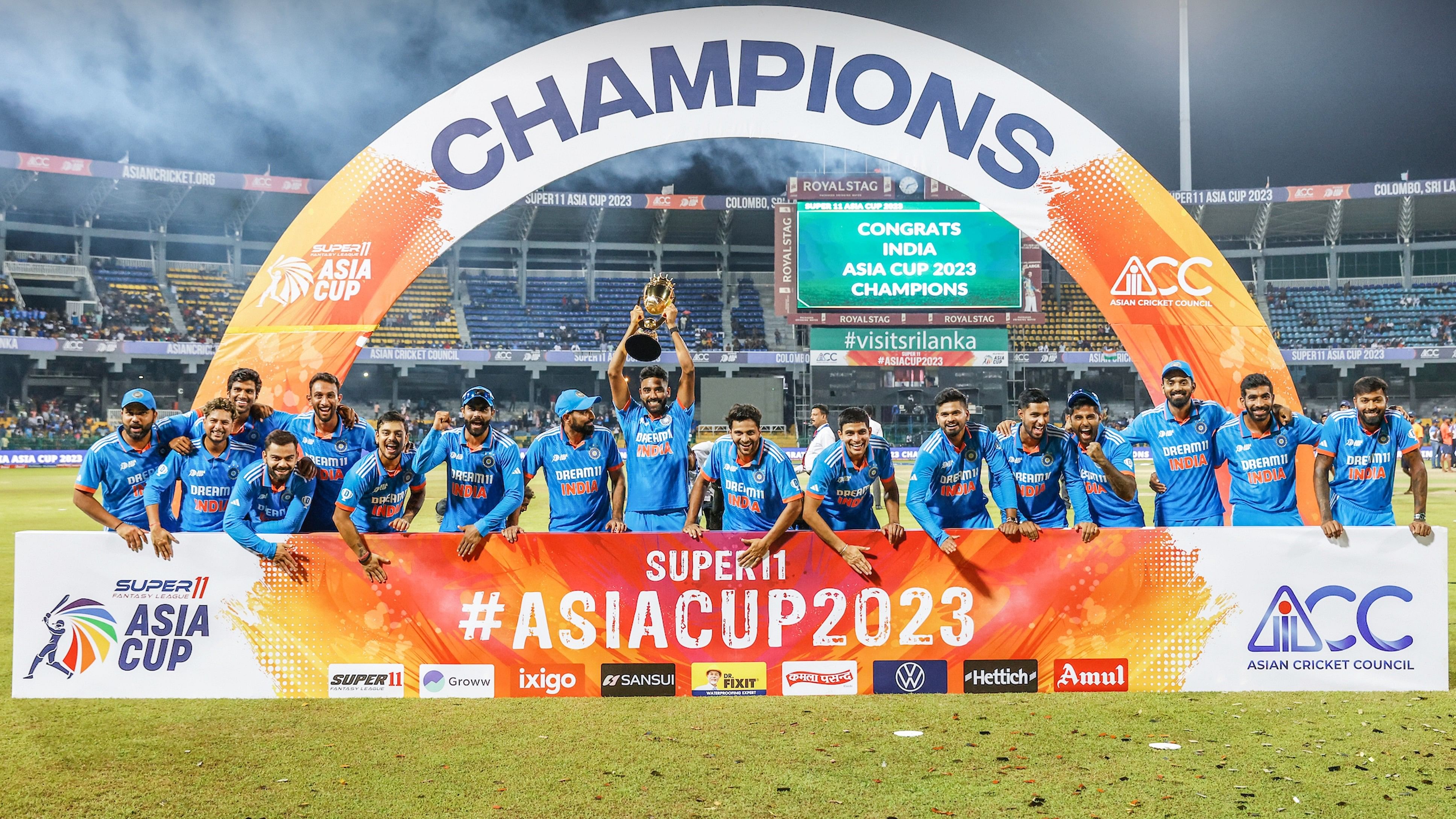 <div class="paragraphs"><p>India celebrating winning the 2023 Asia Cup.</p></div>