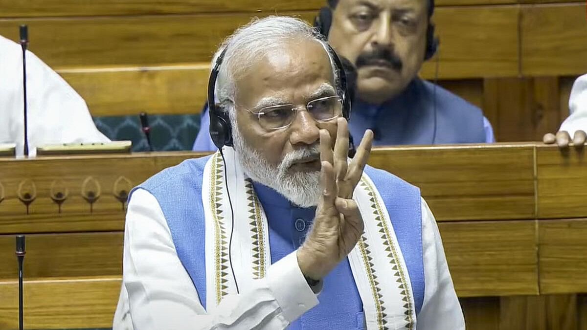 <div class="paragraphs"><p>Prime Minister Narendra Modi replies to the Motion of Thanks on the President's Address in Lok Sabha on Tuesday.</p></div>